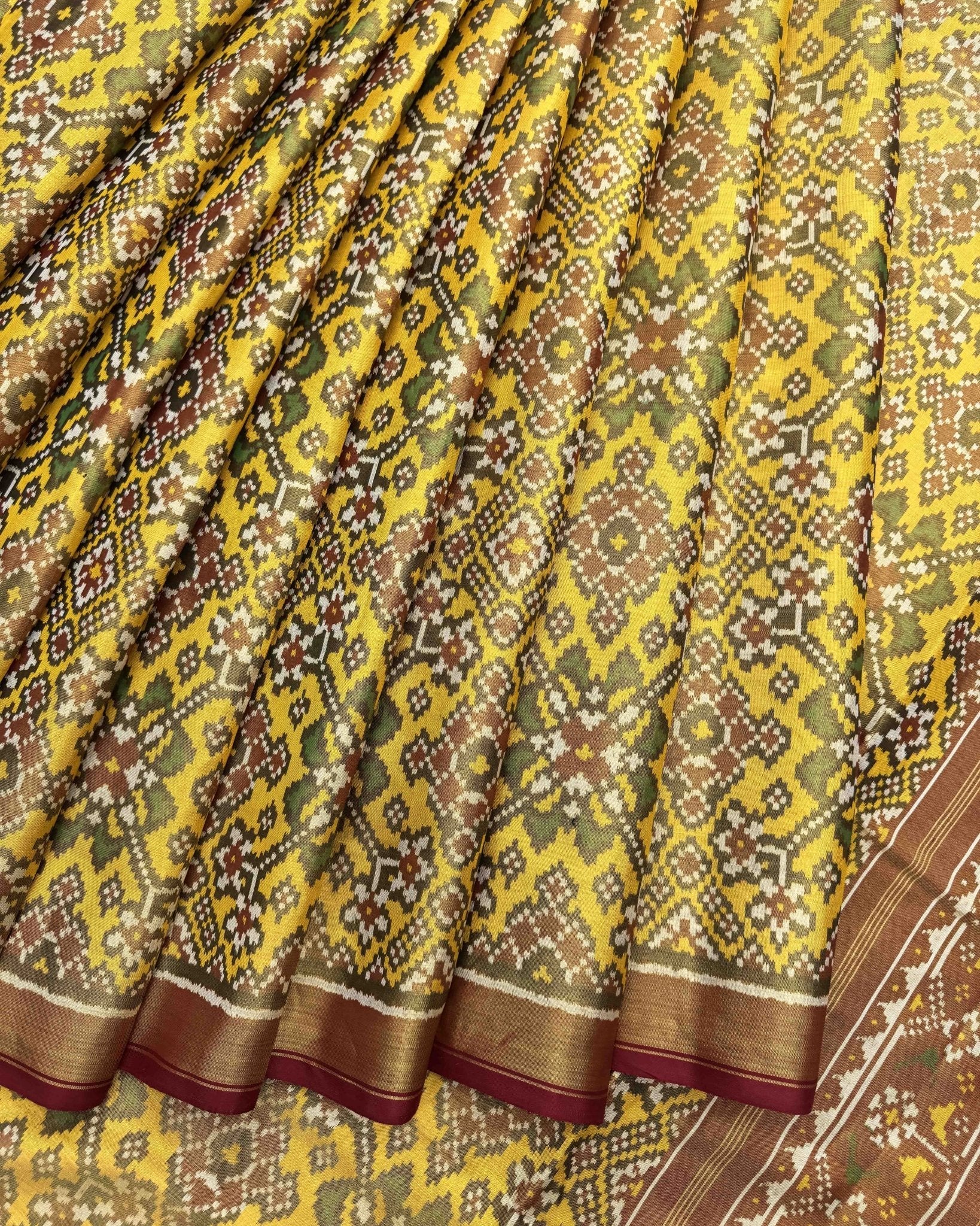 Red & Yellow Navratan Tissue Patola Saree - SindhoiPatolaArt