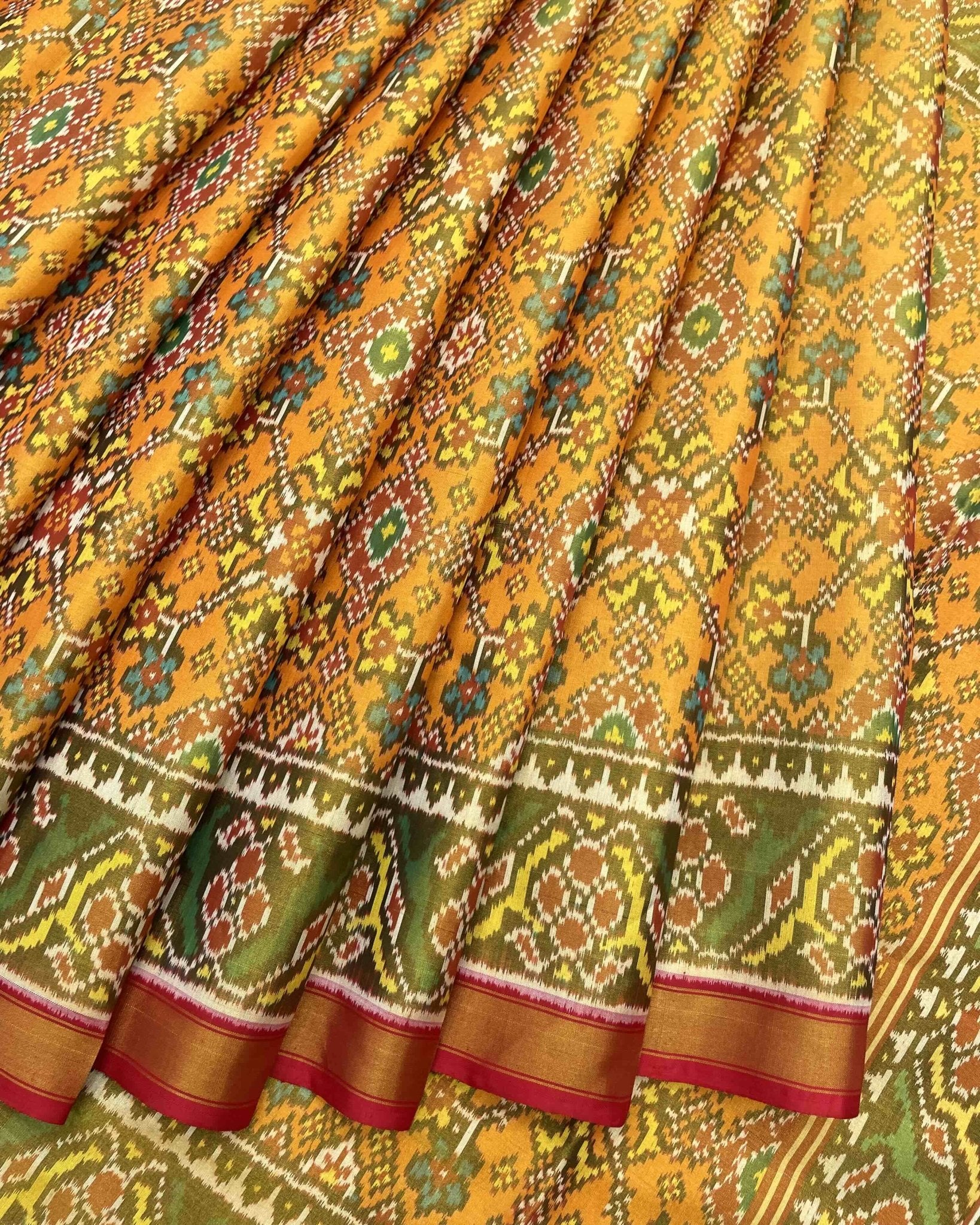 Red & Yellow Navratan Tissue Patola Saree - SindhoiPatolaArt