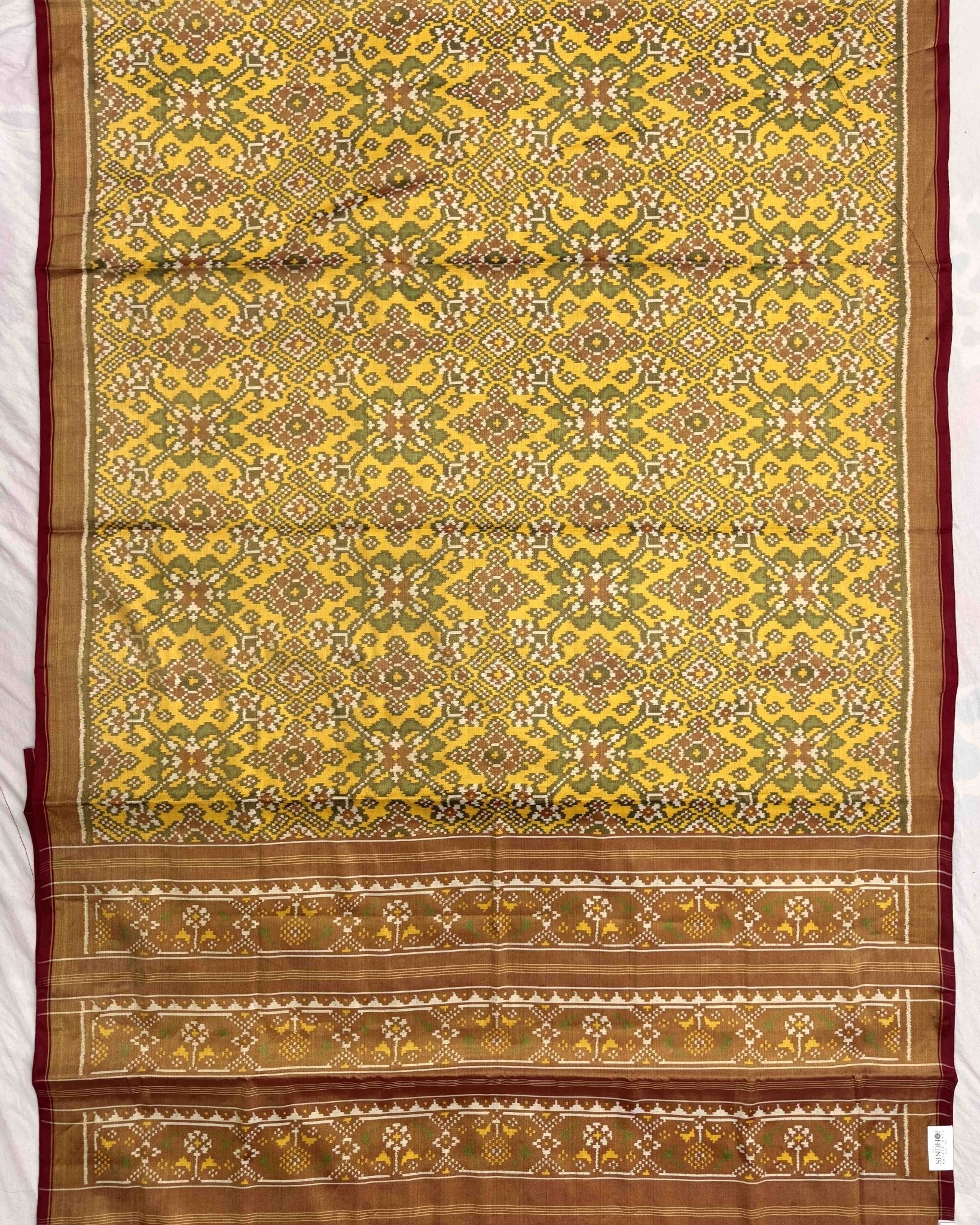 Red & Yellow Navratan Tissue Patola Saree - SindhoiPatolaArt