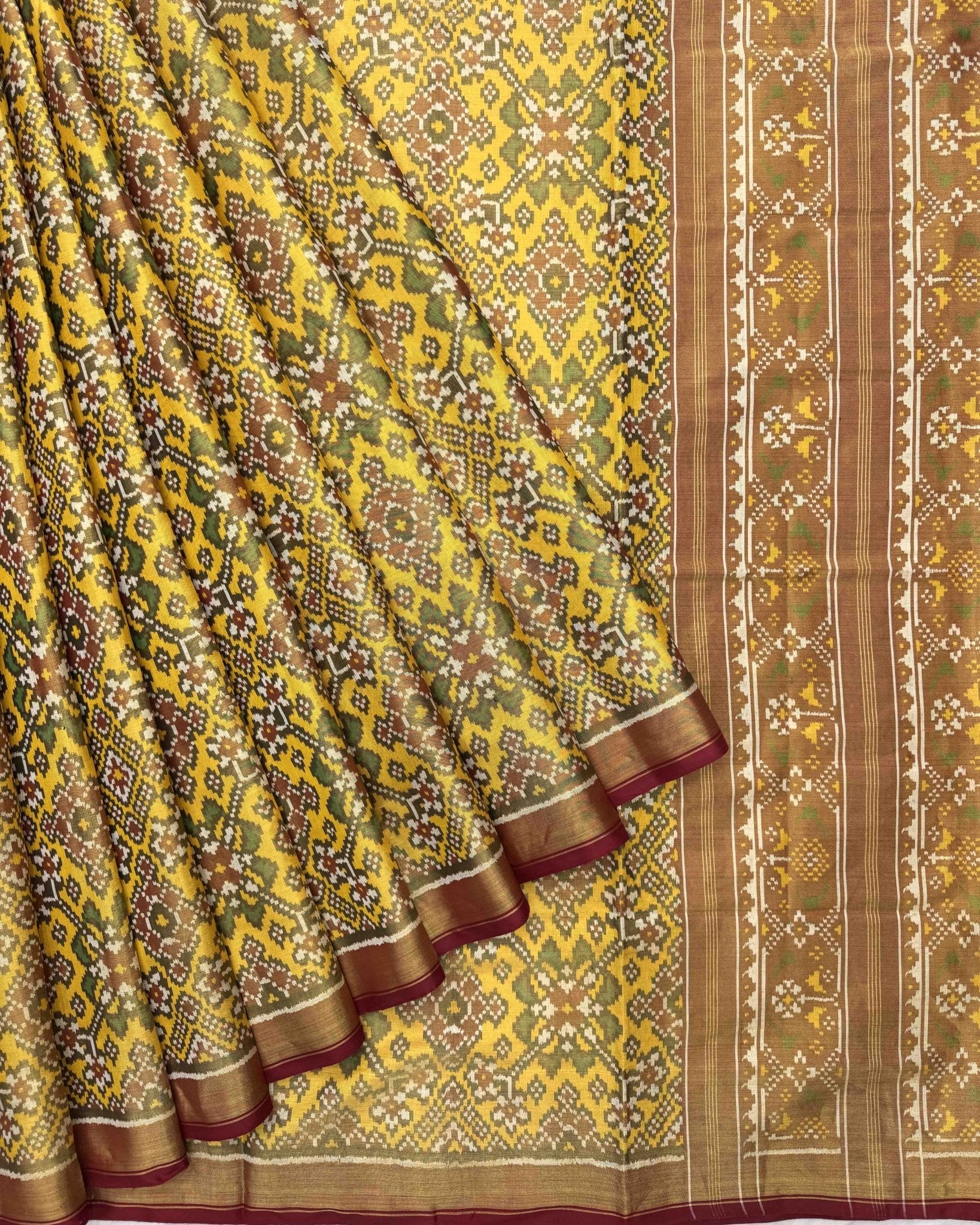 Red & Yellow Navratan Tissue Patola Saree - SindhoiPatolaArt