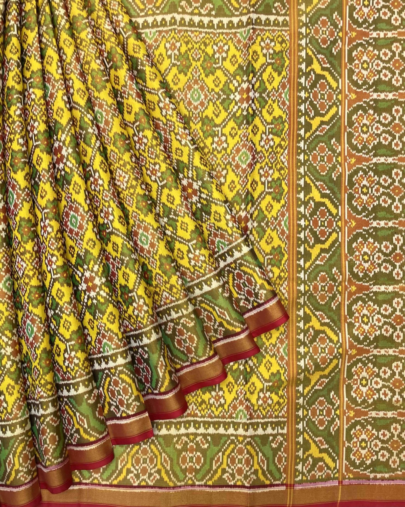 Red & Yellow Navratan Tissue Patola Saree - SindhoiPatolaArt