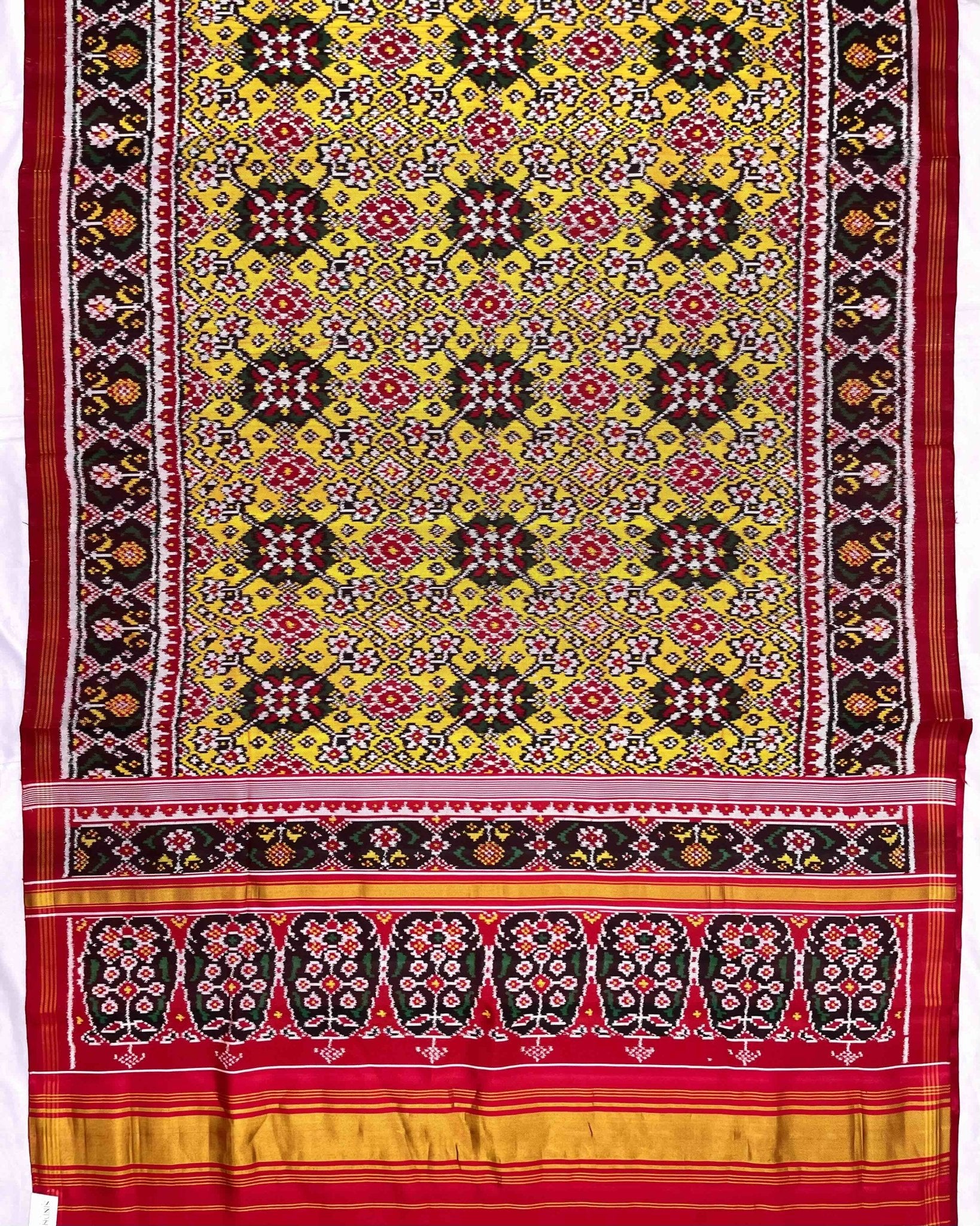 Red & Yellow Navratan Twill Patola Saree - SindhoiPatolaArt
