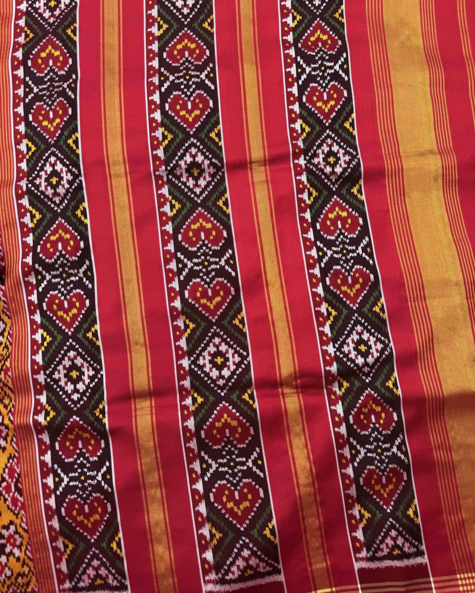 Red & Yellow Navratan Twill Patola Saree - SindhoiPatolaArt