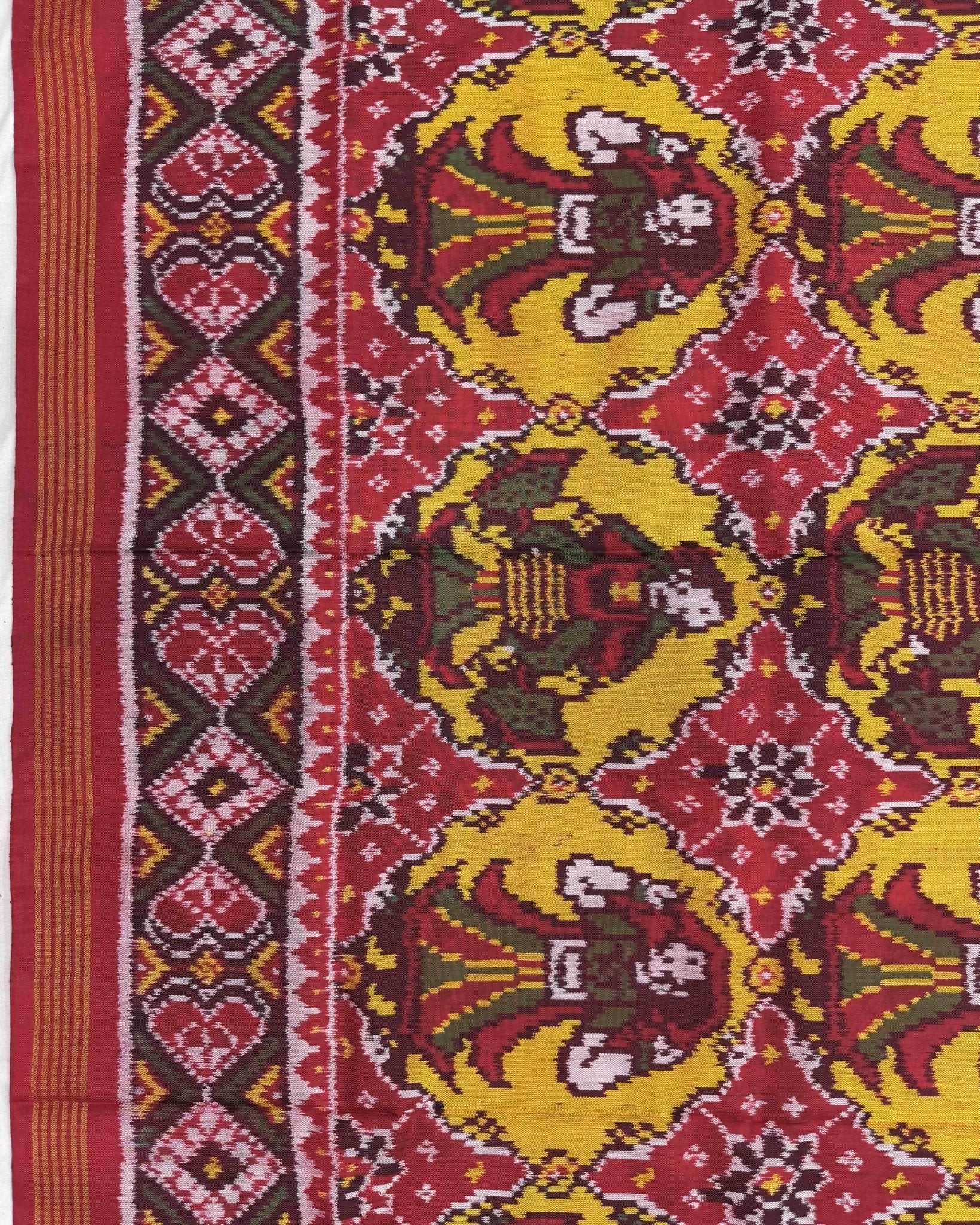 Red & Yellow Raja Rani Chhabdi Patola Saree - SindhoiPatolaArt