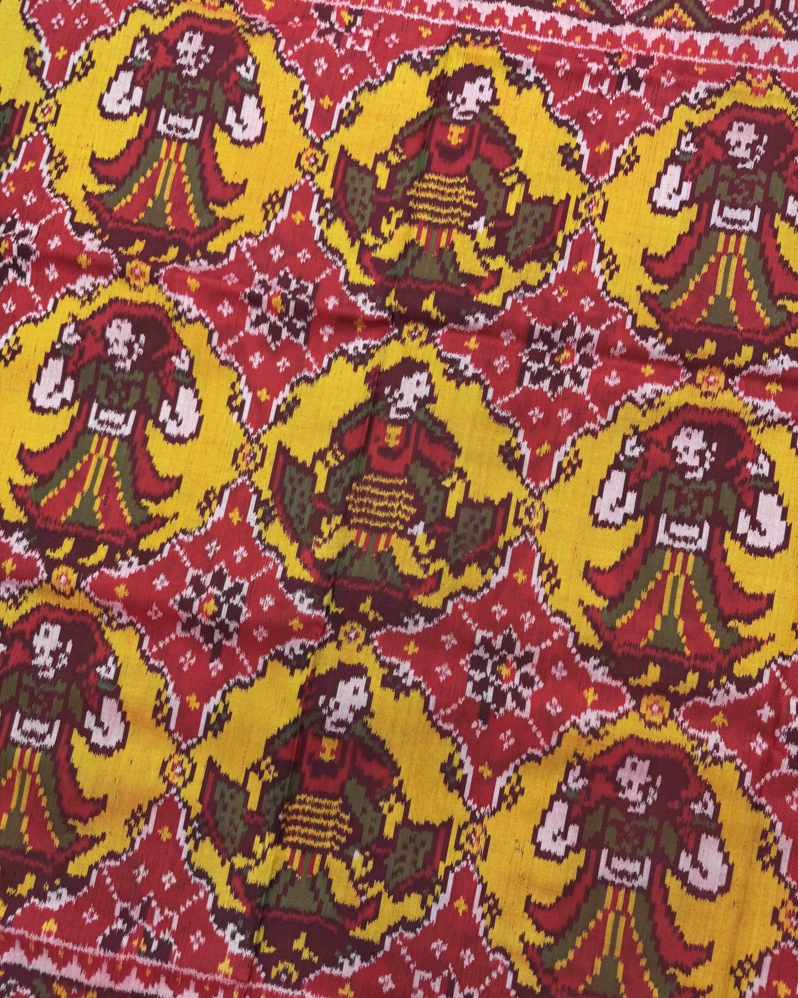 Red & Yellow Raja Rani Chhabdi Patola Saree - SindhoiPatolaArt