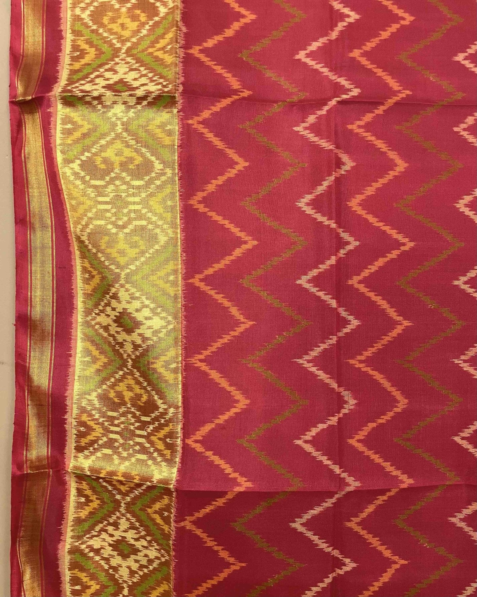 Red Zig Zag Lining Patola Dupatta - SindhoiPatolaArt