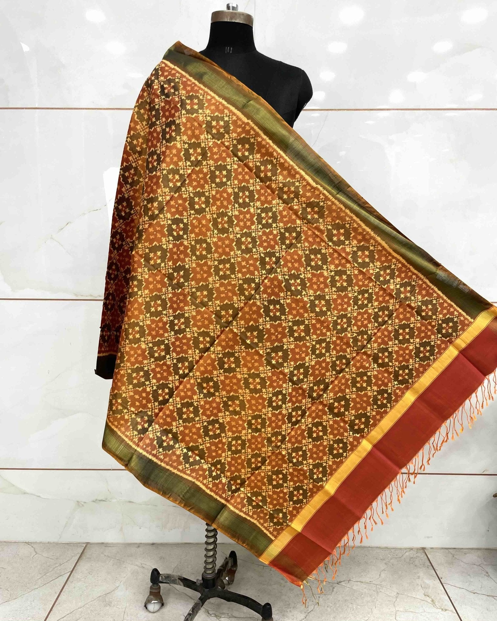 Rust Buttoful Design Patola Dupatta - SindhoiPatolaArt