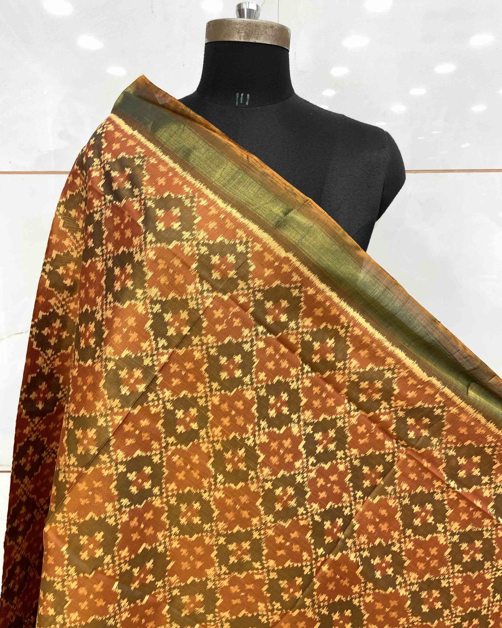 Rust Buttoful Design Patola Dupatta - SindhoiPatolaArt