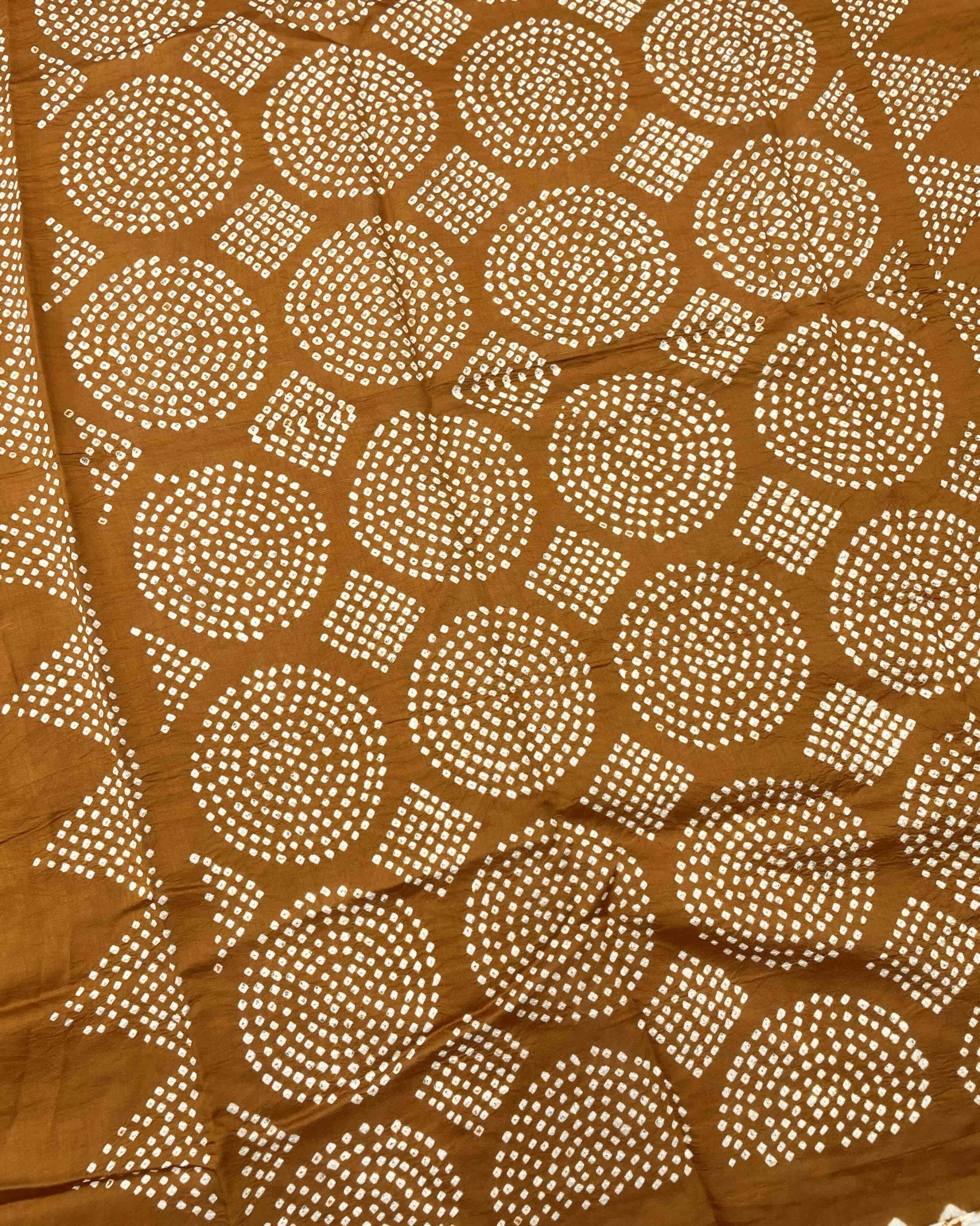 Rust & Yellow Chiniya Bandhani Saree - SindhoiPatolaArt