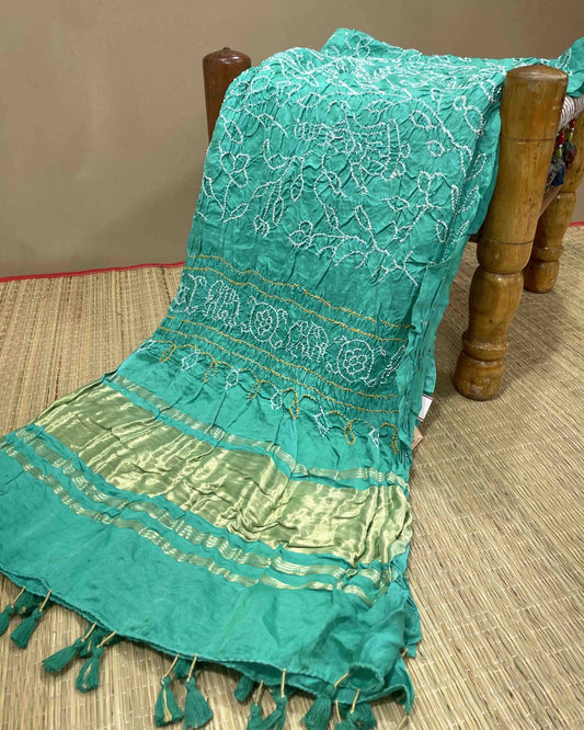 Sea Green Bandhani Dupatta - SindhoiPatolaArt