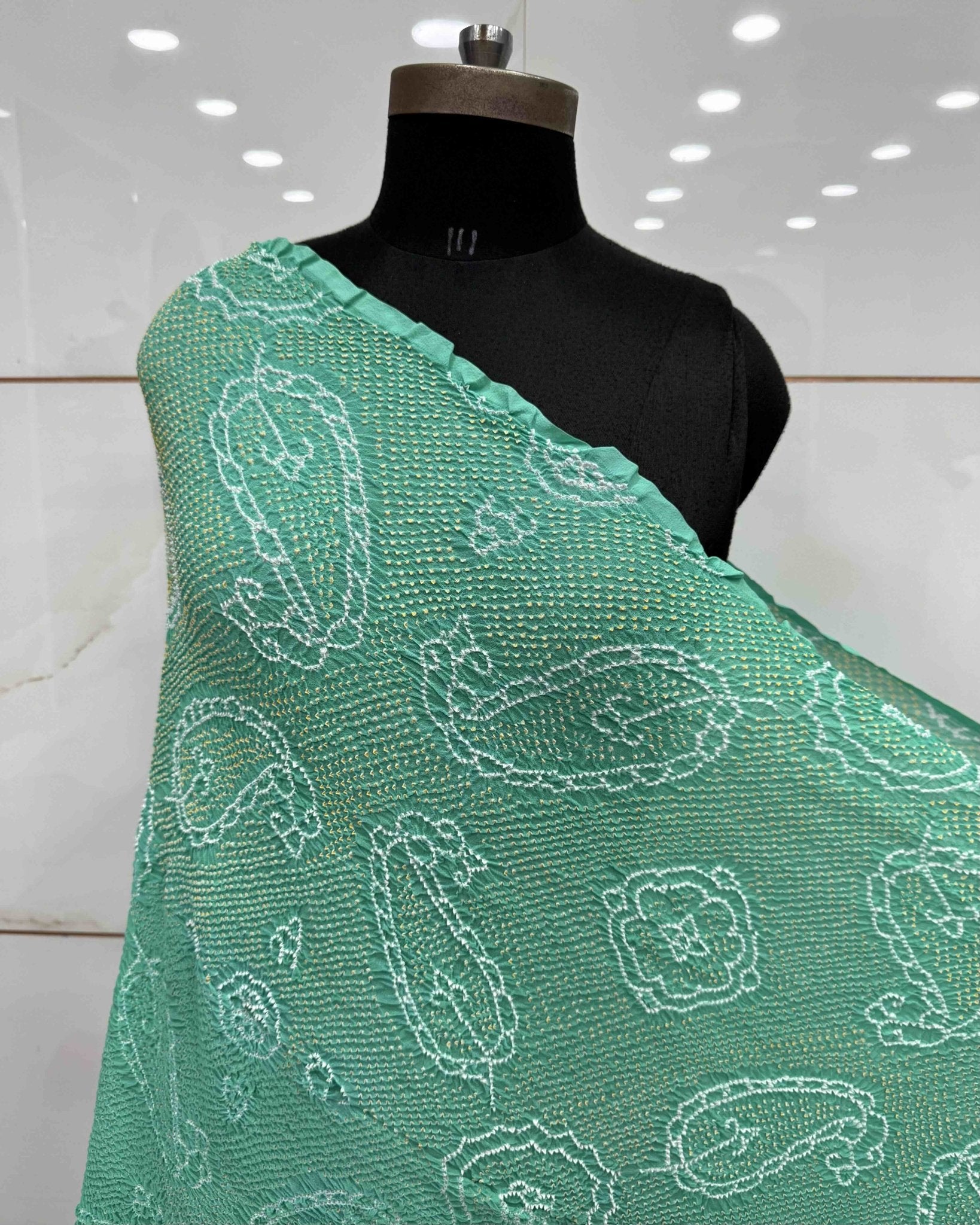 Sea Green Georgette Bandhani Dupatta - SindhoiPatolaArt