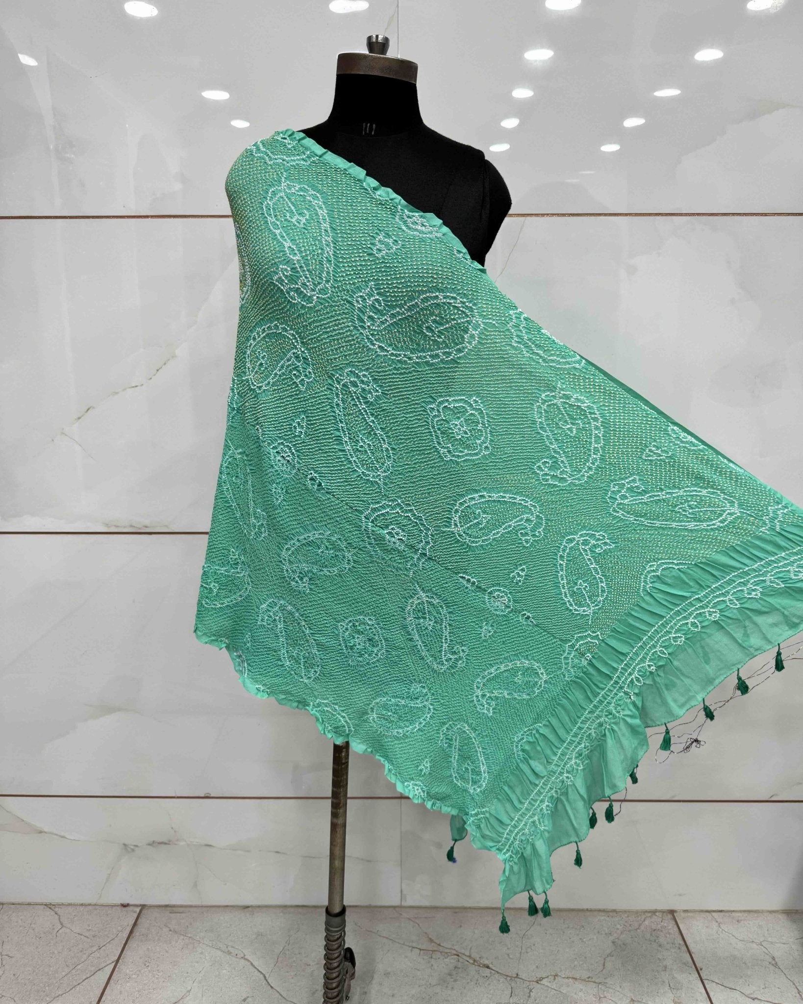 Sea Green Georgette Bandhani Dupatta - SindhoiPatolaArt