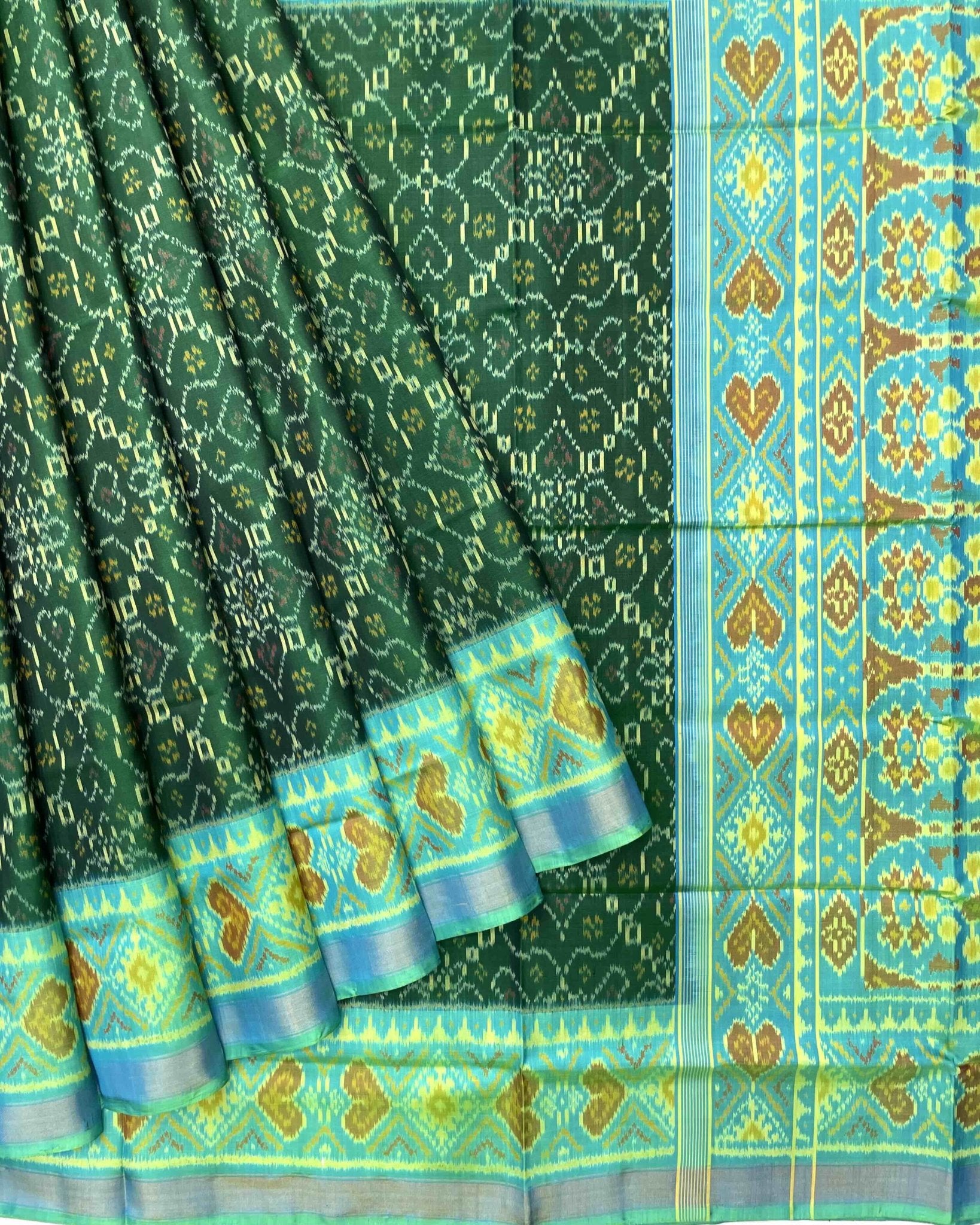 Sea Green & Green New Chhabdi Patola Saree - SindhoiPatolaArt
