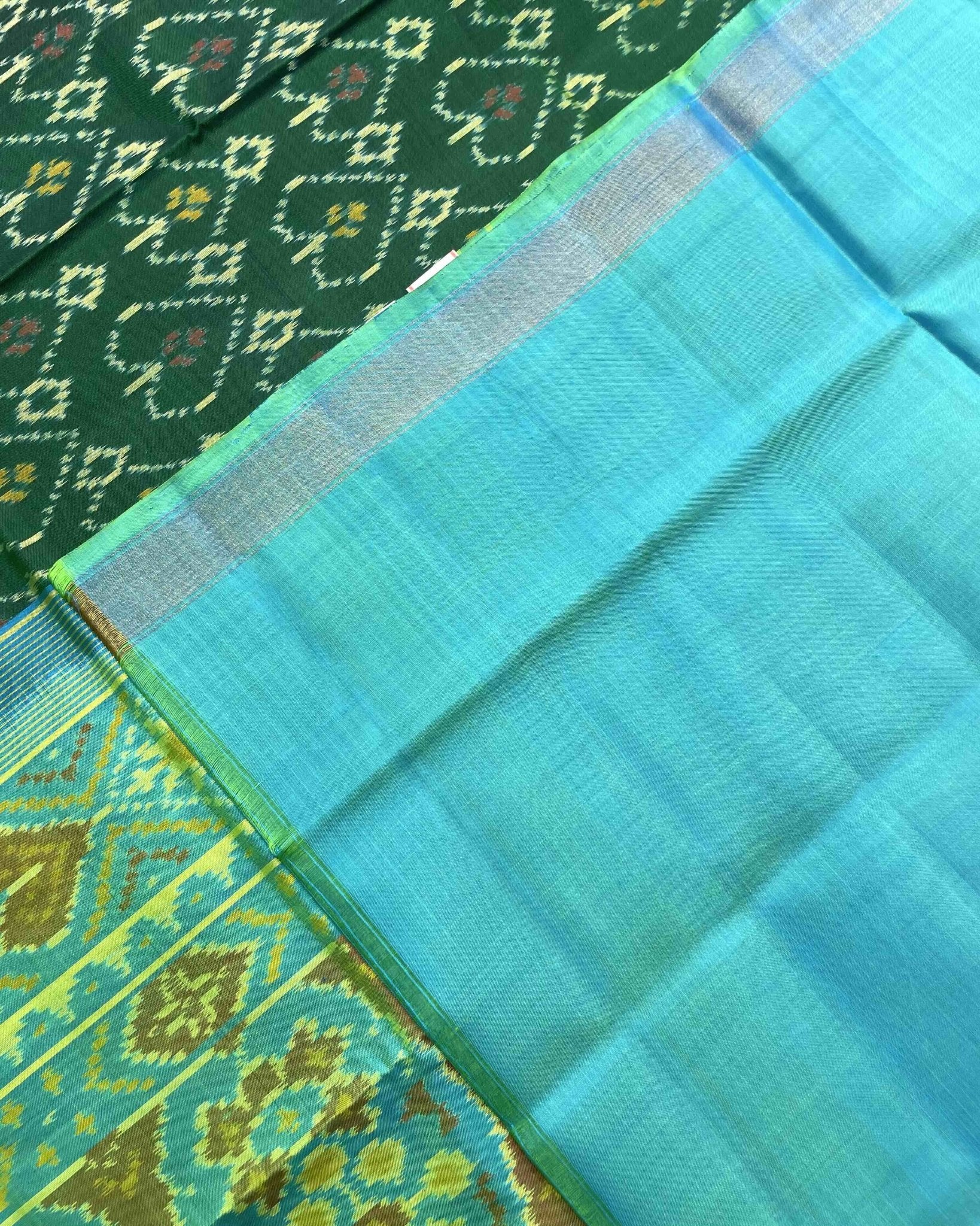 Sea Green & Green Pan Design Patola Saree - SindhoiPatolaArt