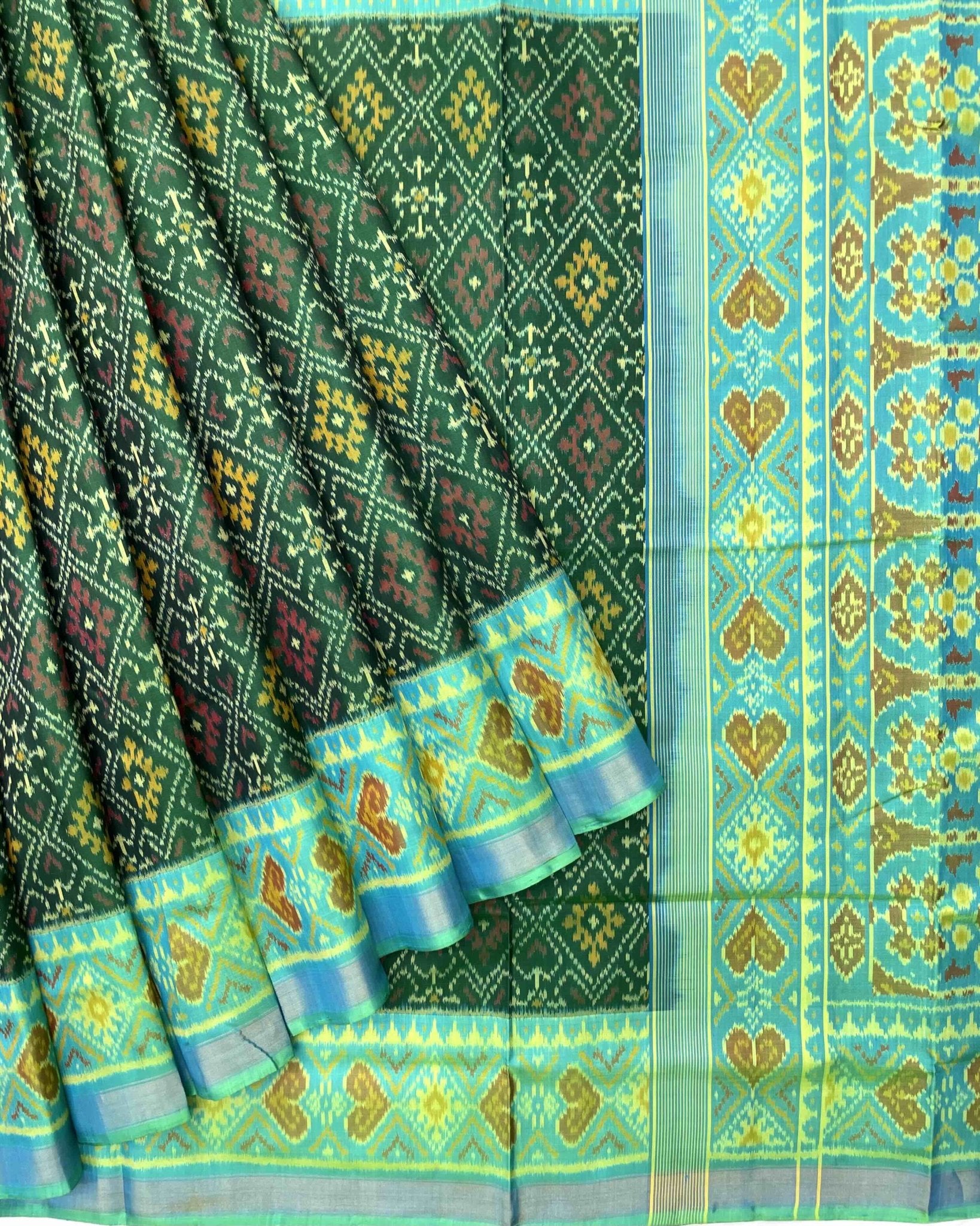 Sea Green & Green Panchanda Patola Saree - SindhoiPatolaArt