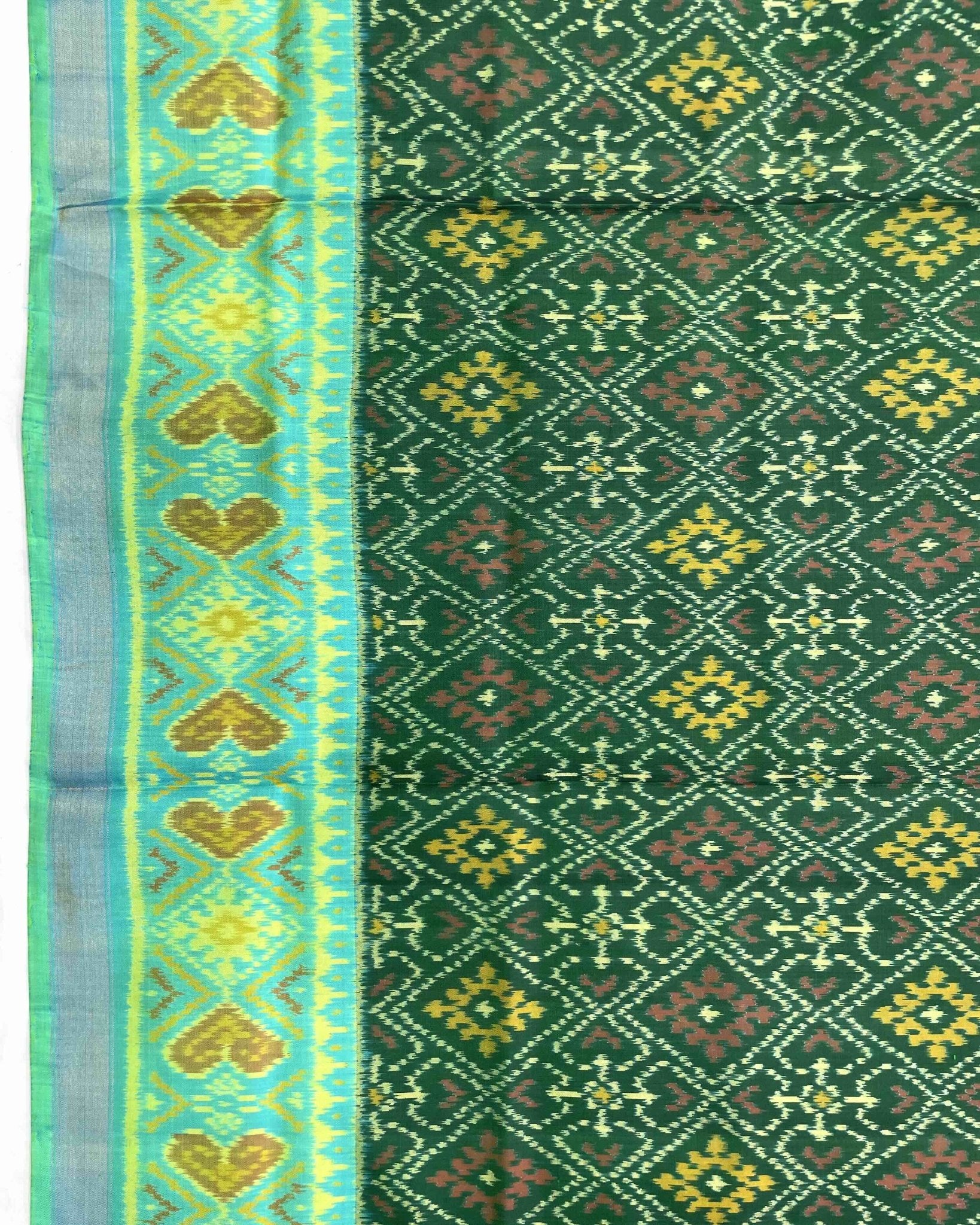 Sea Green & Green Panchanda Patola Saree - SindhoiPatolaArt