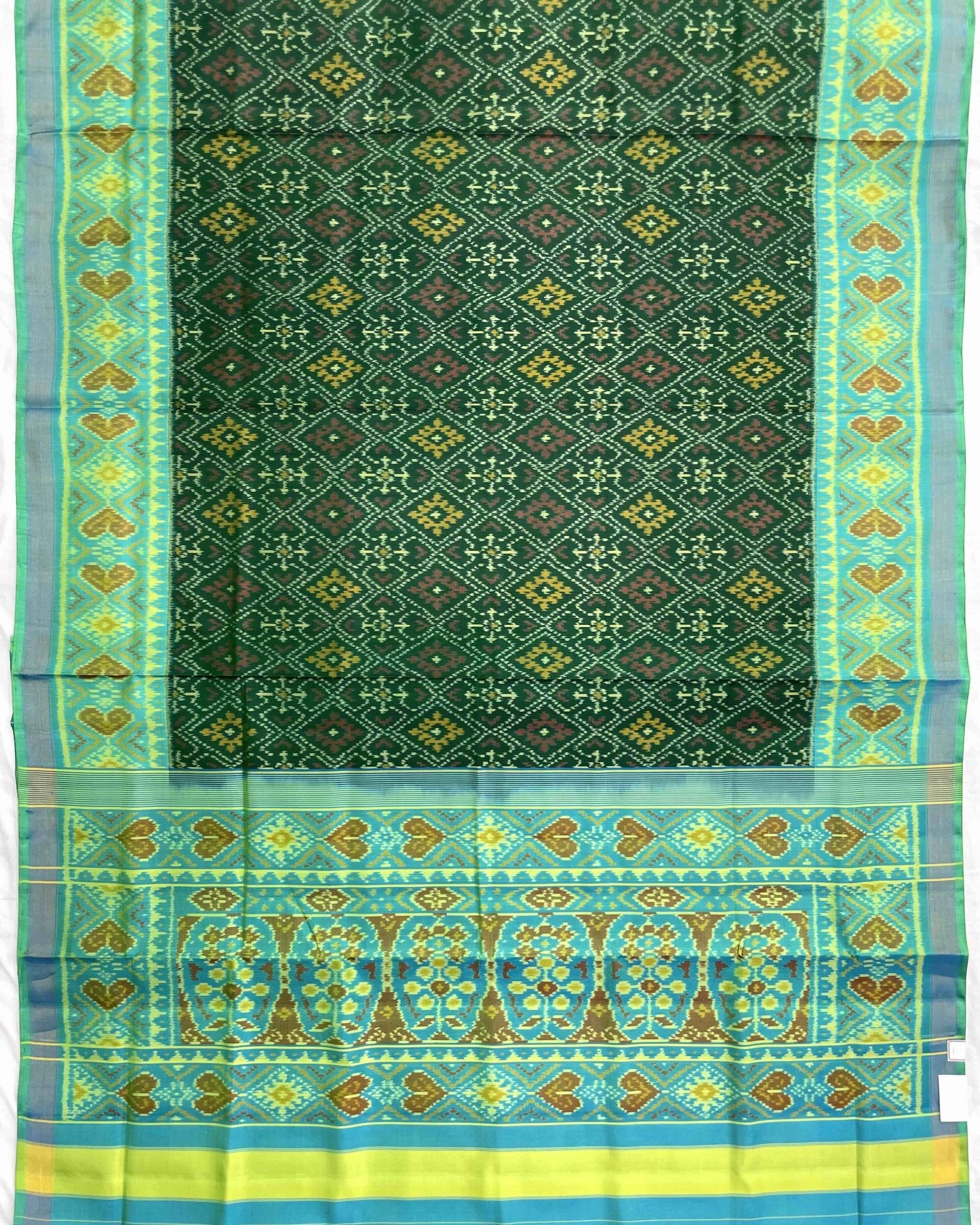 Sea Green & Green Panchanda Patola Saree - SindhoiPatolaArt