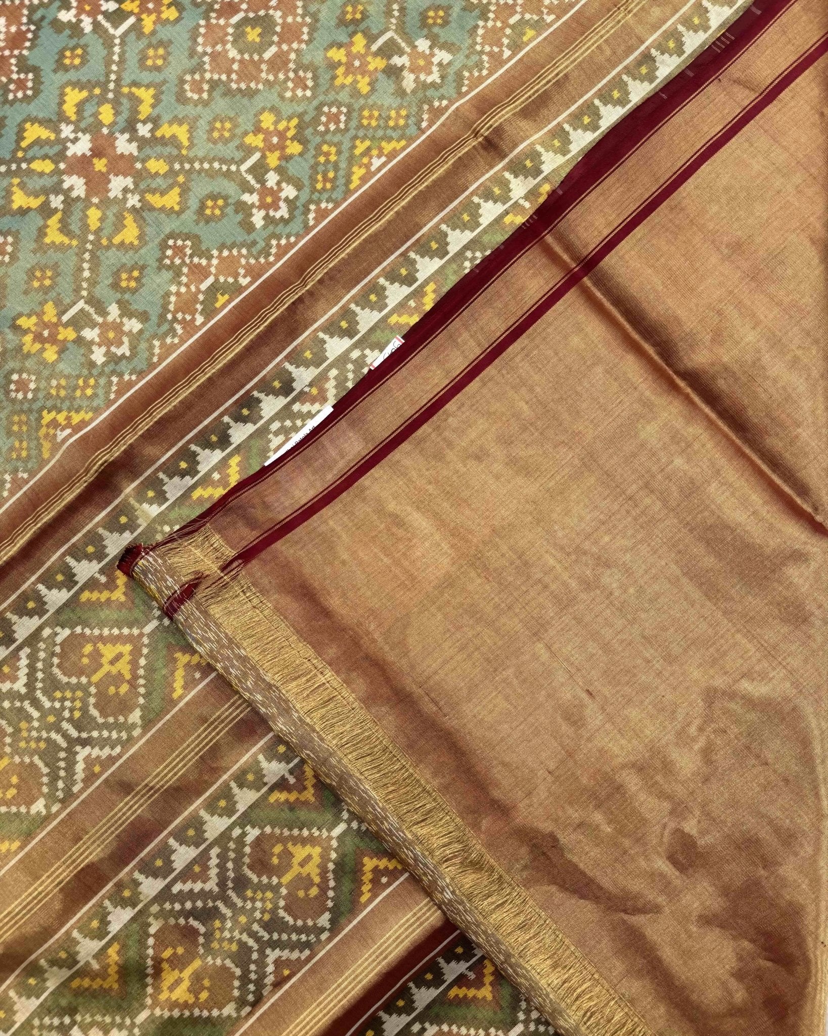 Sea Green Navratan Tissue Patola Saree - SindhoiPatolaArt