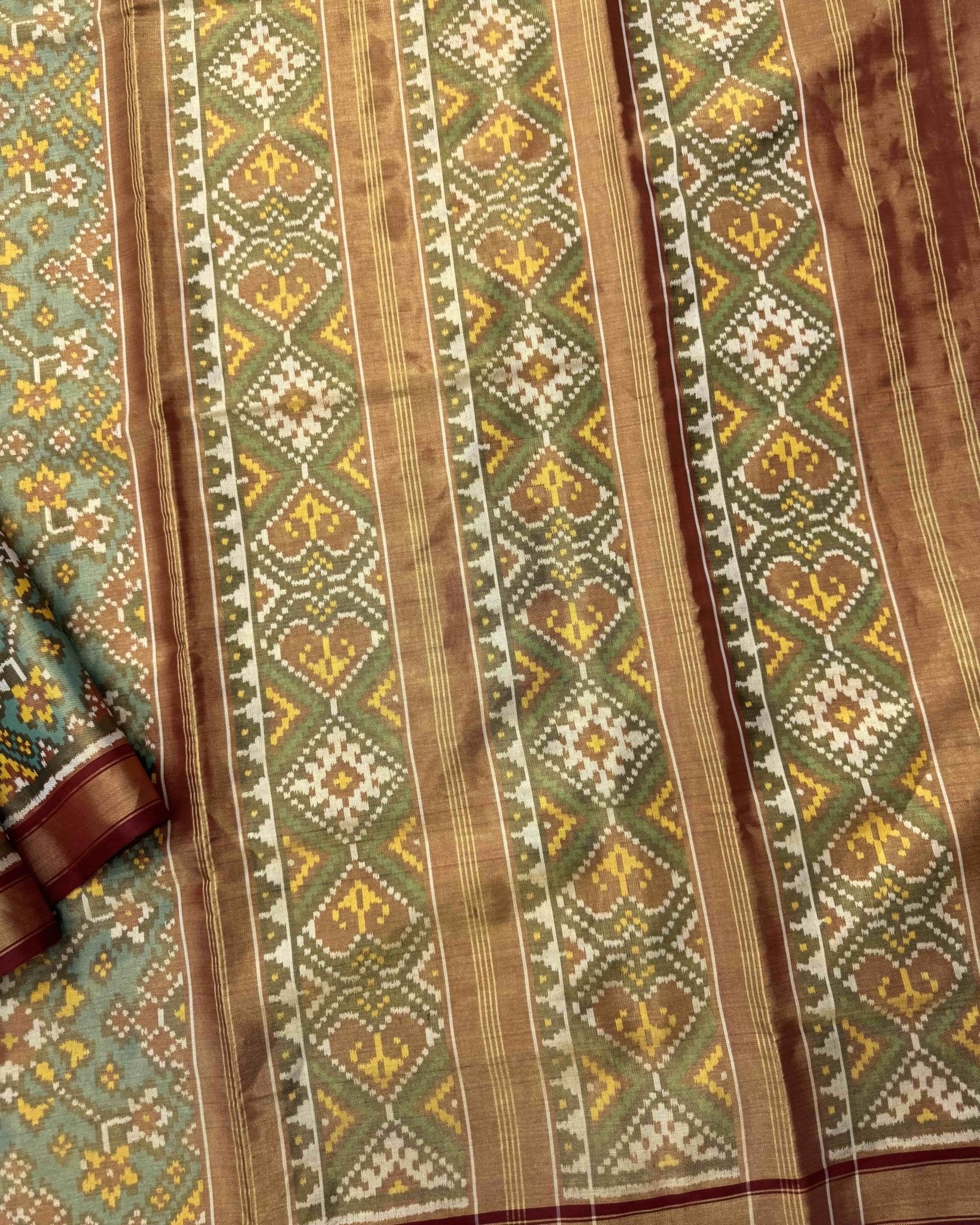 Sea Green Navratan Tissue Patola Saree - SindhoiPatolaArt