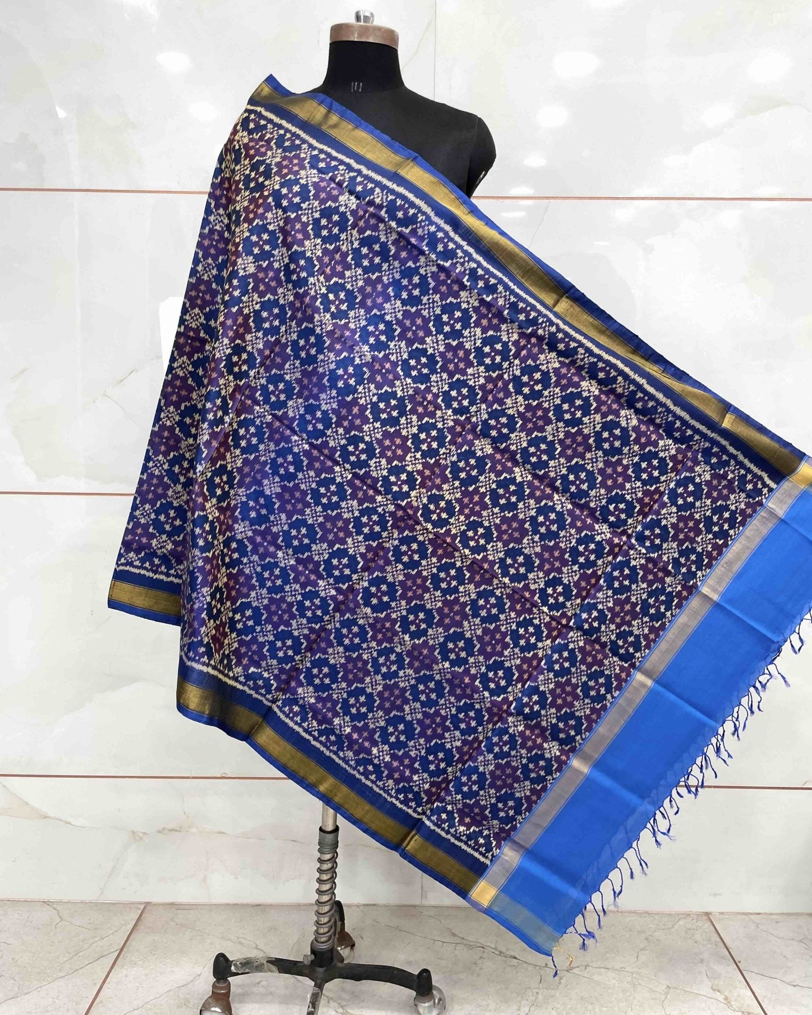Sky Blue Buttonful Design Patola Dupatta - SindhoiPatolaArt