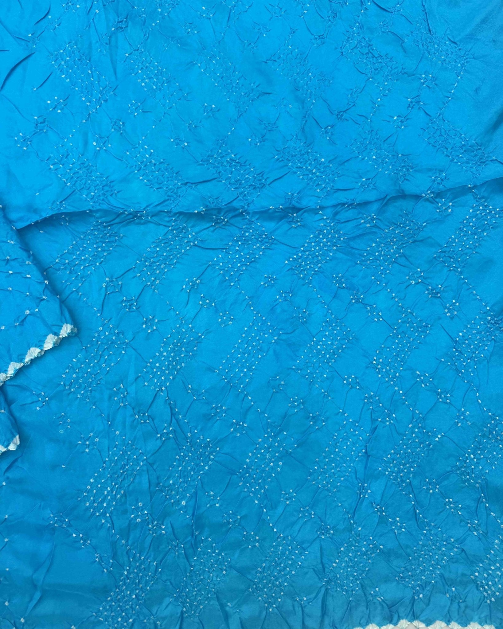 Sky Blue Habotai Bandhani Saree - SindhoiPatolaArt