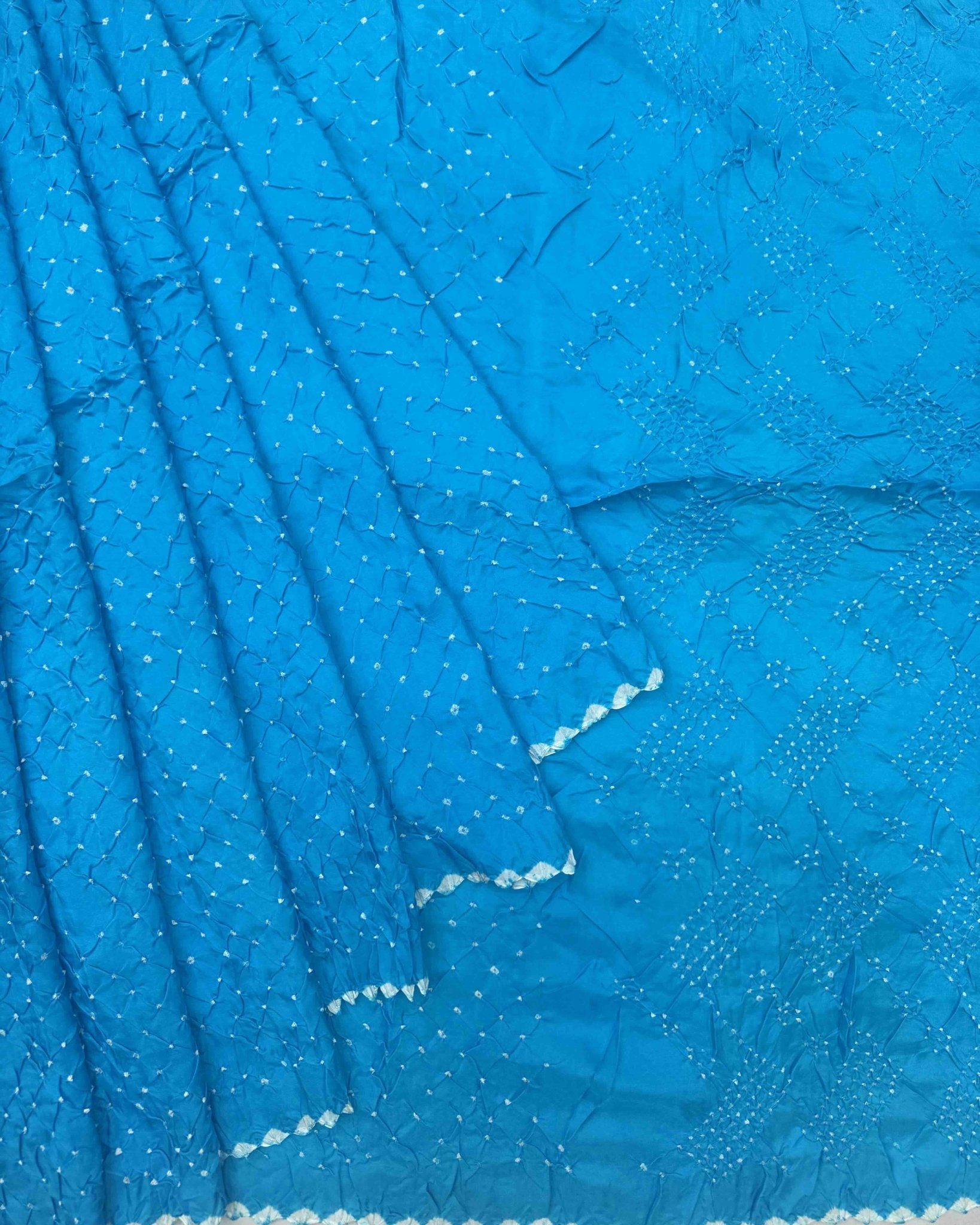 Sky Blue Habotai Bandhani Saree - SindhoiPatolaArt