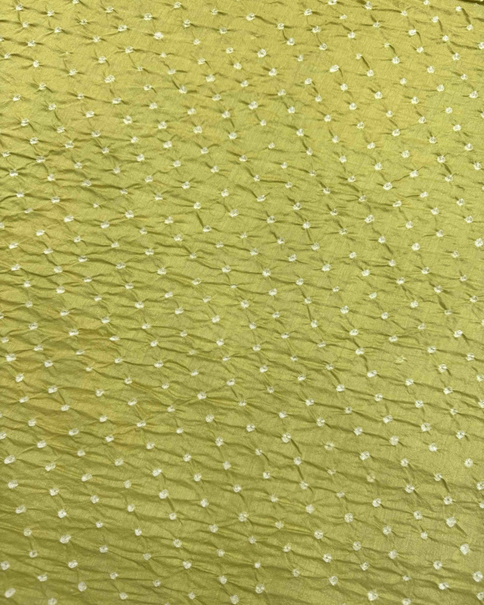 Sky Blue & Lemon Green Shaded Munga Silk Bandhani Saree - SindhoiPatolaArt