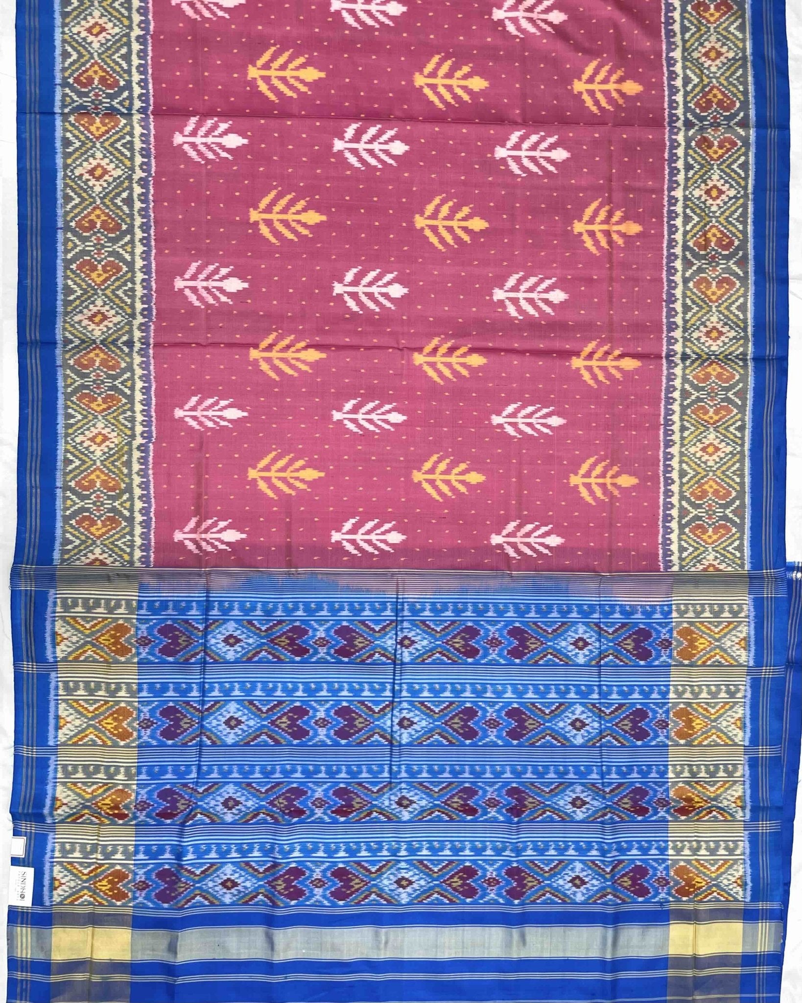 Sky Blue & Light Pink Fancy Leaves Patola Saree - SindhoiPatolaArt