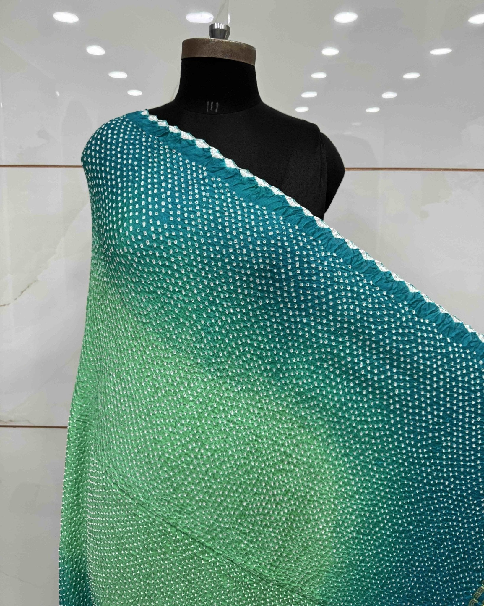 Sky Blue & Sea Green Gajji Silk Bandhani Dupatta - SindhoiPatolaArt