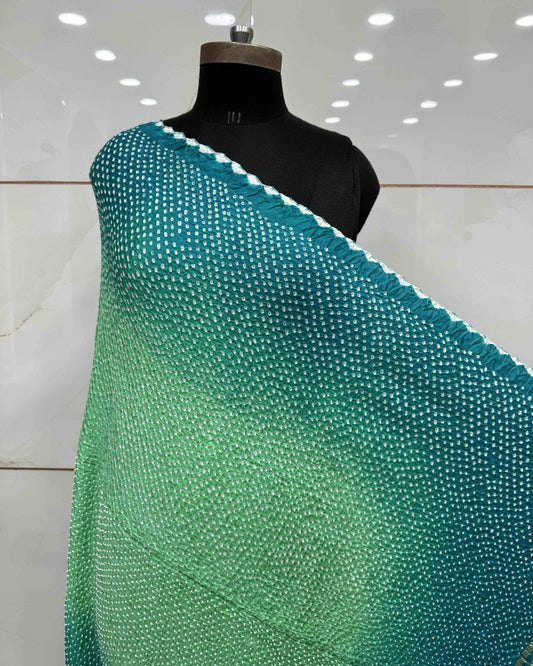 Sky Blue & Sea Green Gajji Silk Bandhani Dupatta - SindhoiPatolaArt
