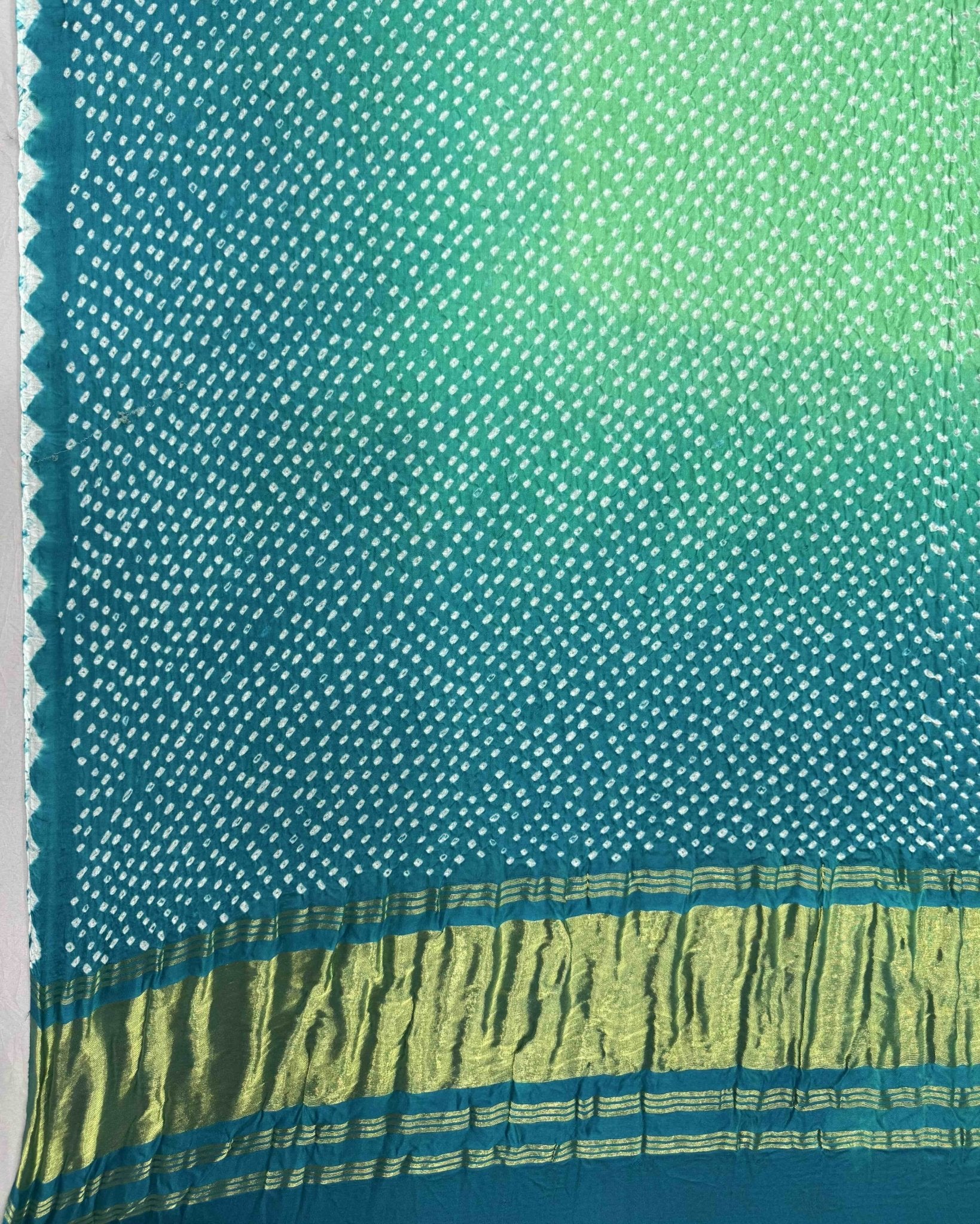 Sky Blue & Sea Green Gajji Silk Bandhani Dupatta - SindhoiPatolaArt