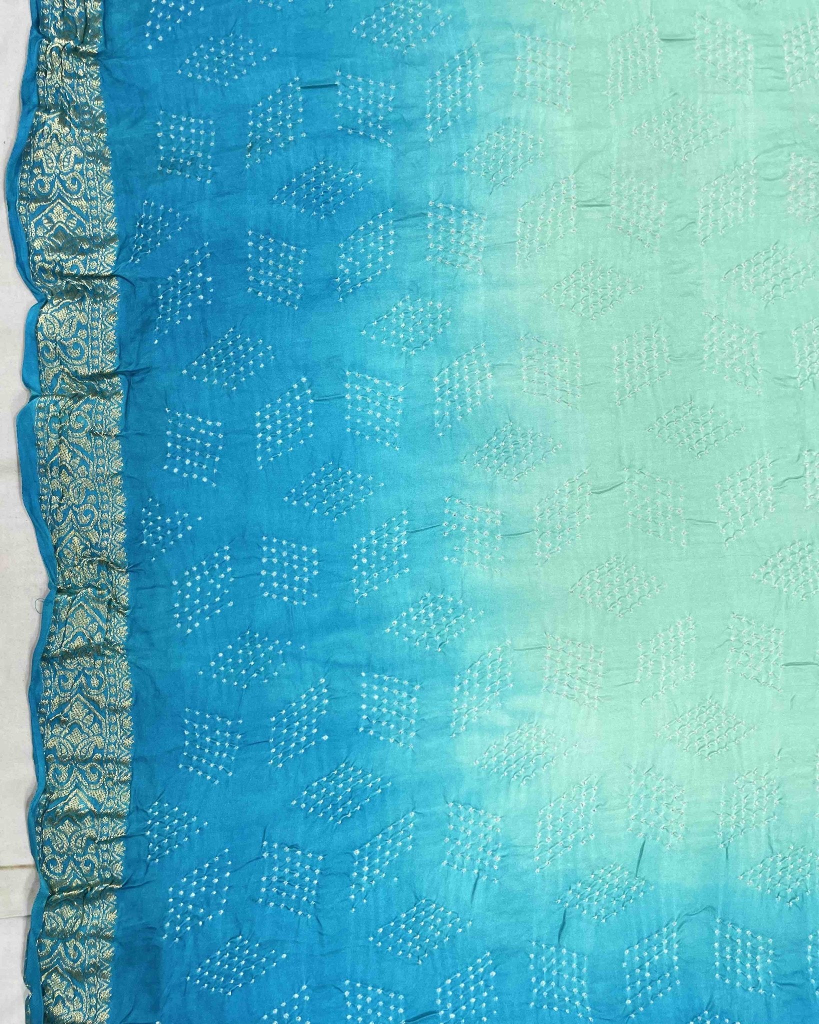 Sky Blue Shaded Gajji Silk Bandhani Saree - SindhoiPatolaArt