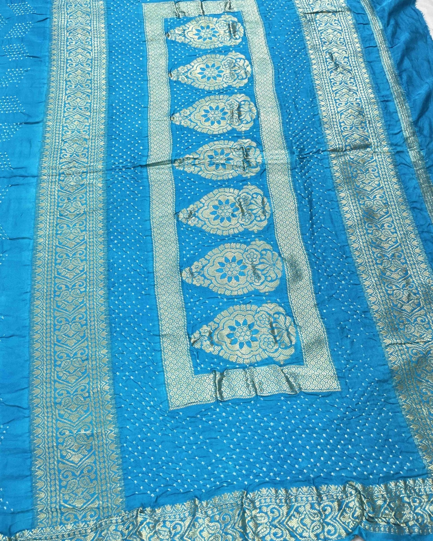 Sky Blue Shaded Gajji Silk Bandhani Saree - SindhoiPatolaArt