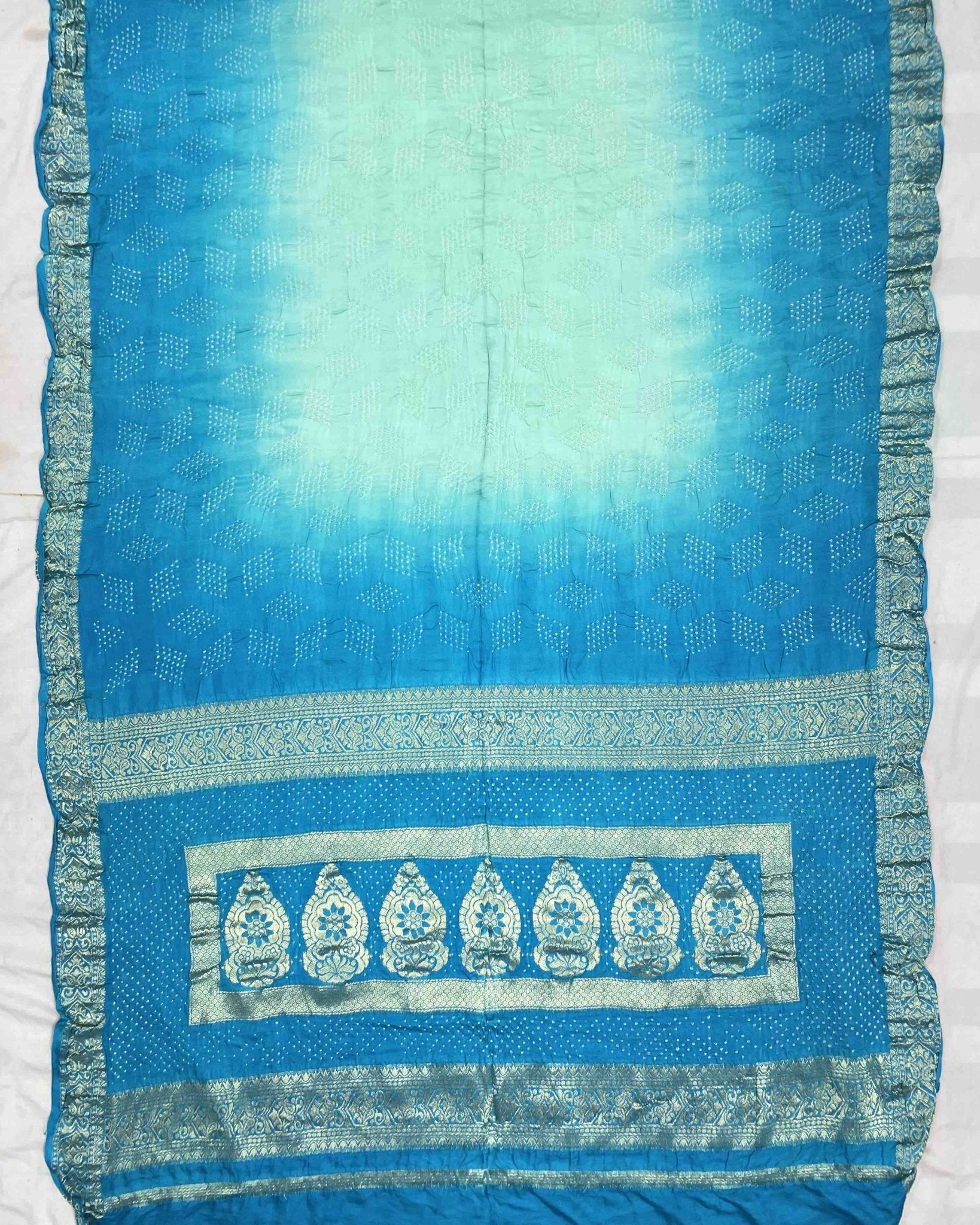 Sky Blue Shaded Gajji Silk Bandhani Saree - SindhoiPatolaArt