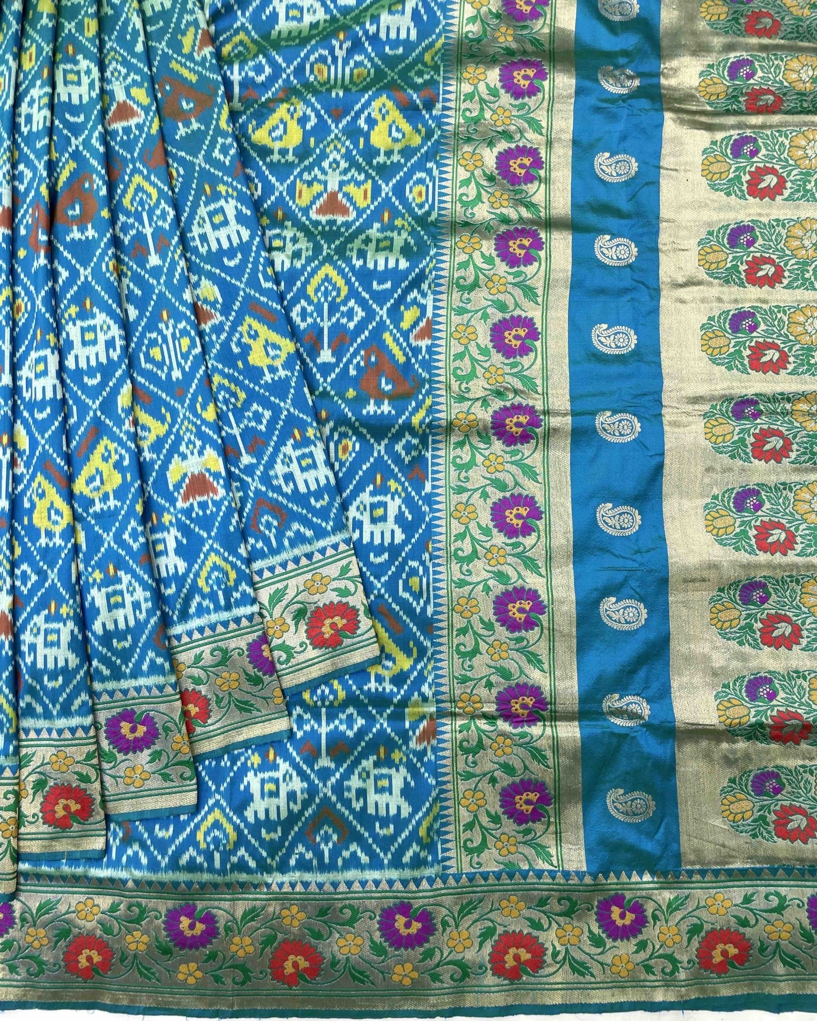 Steel Blue Colour Narikunj Design Patola Saree With Fancy Designer Zari Border And Pallu - SindhoiPatolaArt