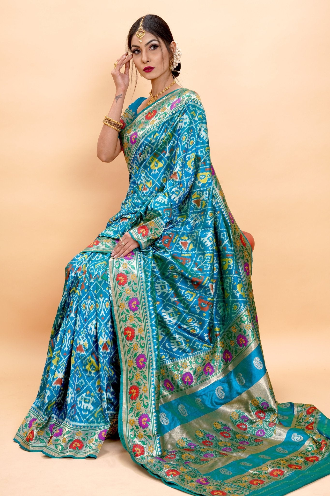 Steel Blue Colour Narikunj Design Patola Saree With Fancy Designer Zari Border And Pallu - SindhoiPatolaArt