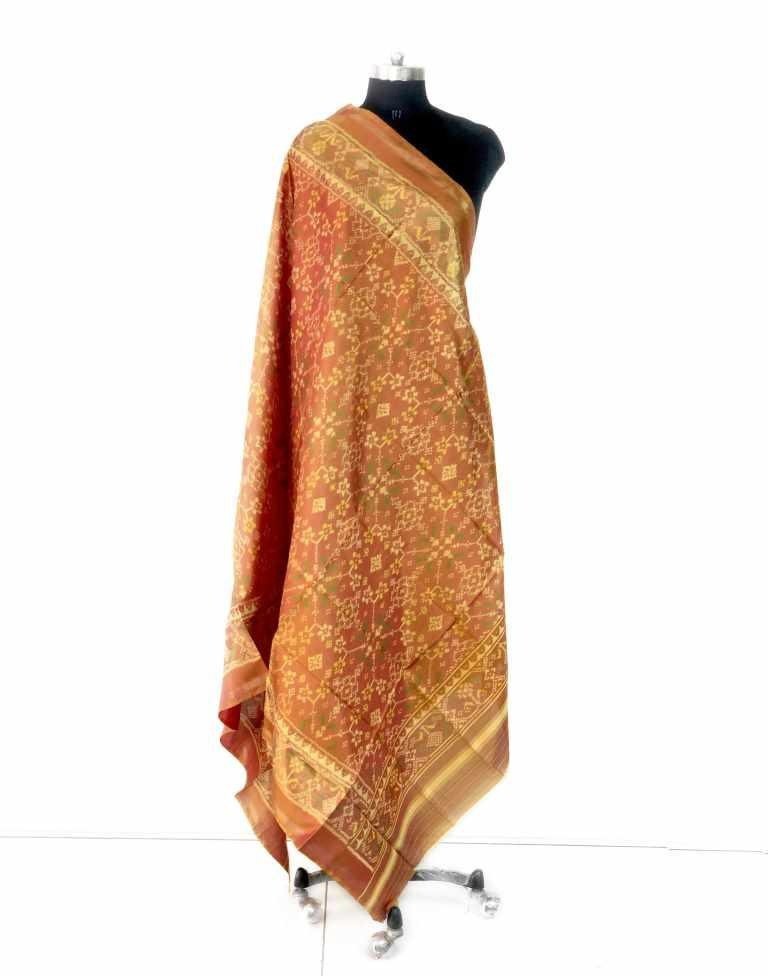 Traditional Navratna design in Mustard yellow colour Dupatta - SindhoiPatolaArt