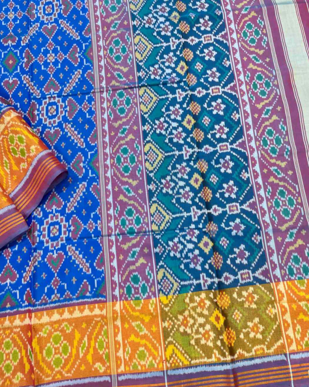 Turquoise & Blue Manekchowk Designer Patola Saree - SindhoiPatolaArt