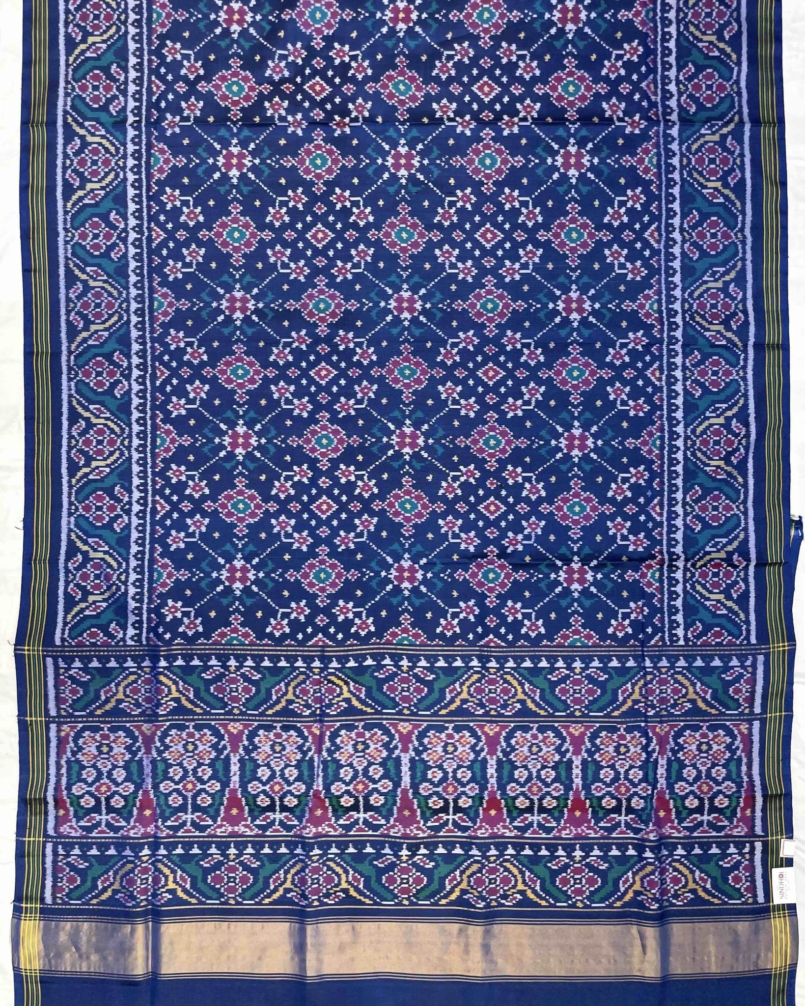 Turquoise Blue Navratan Patola Saree - SindhoiPatolaArt