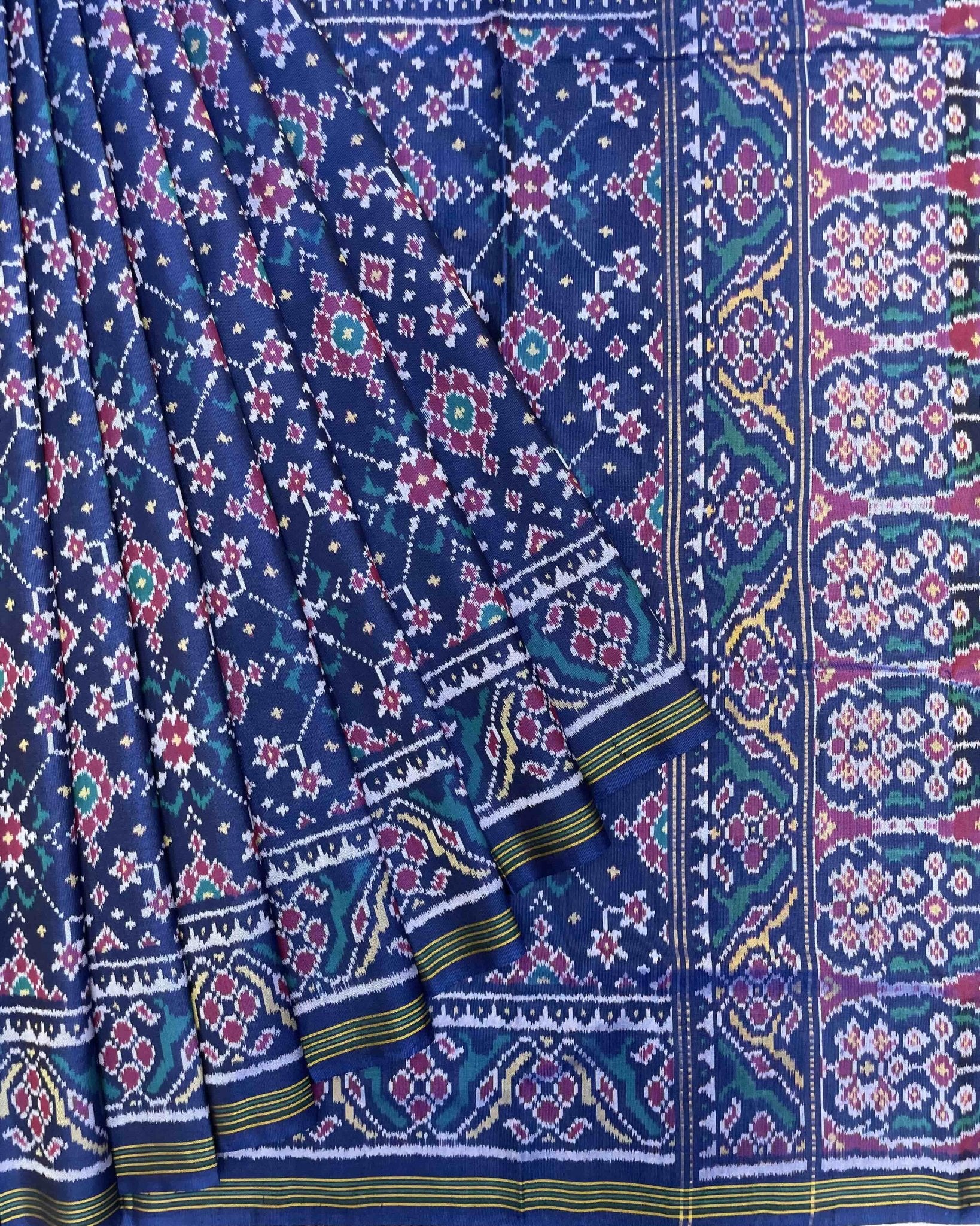 Turquoise Blue Navratan Patola Saree - SindhoiPatolaArt