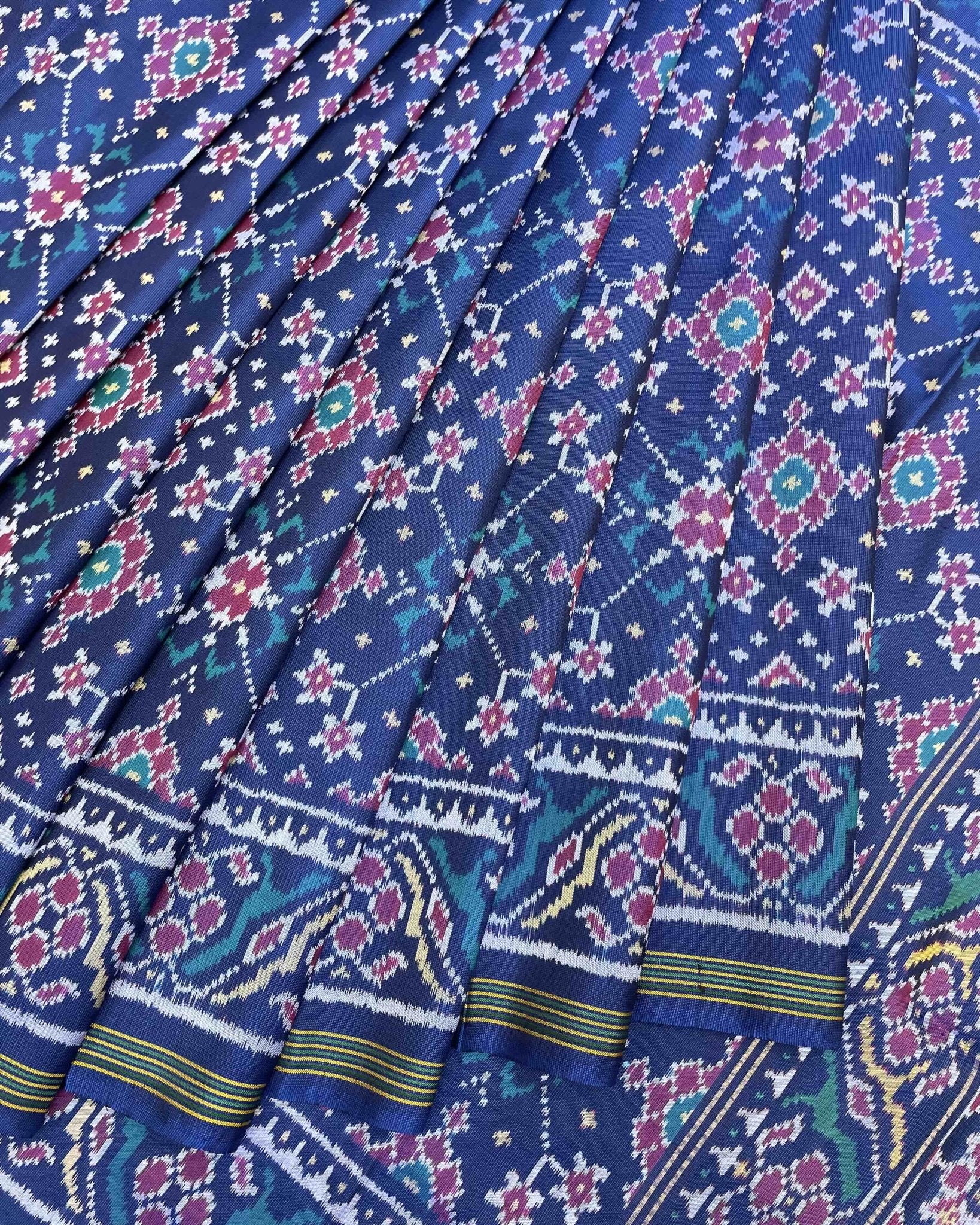 Turquoise Blue Navratan Patola Saree - SindhoiPatolaArt