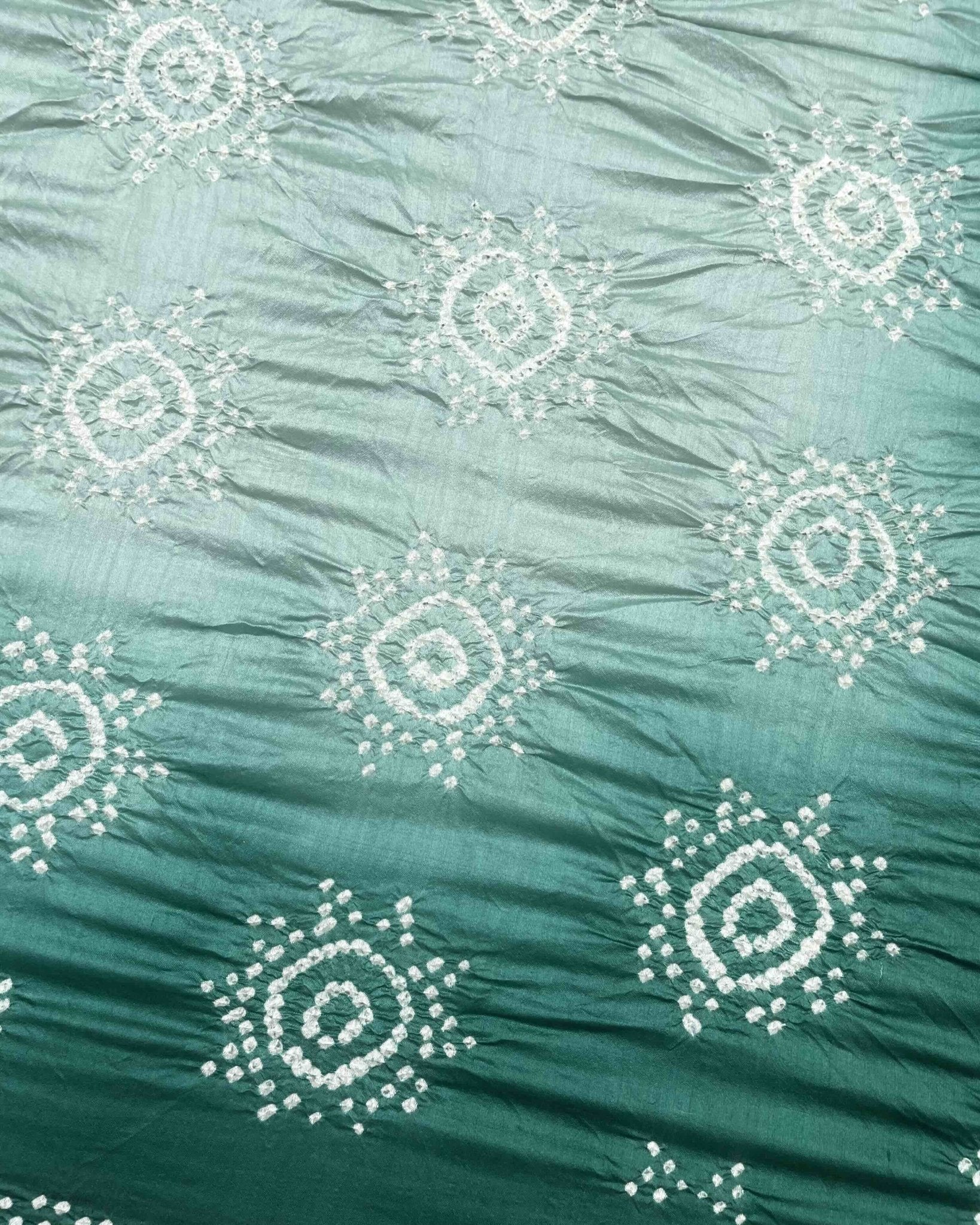 Turquoise Shaded Chiniya Bandhani Saree - SindhoiPatolaArt