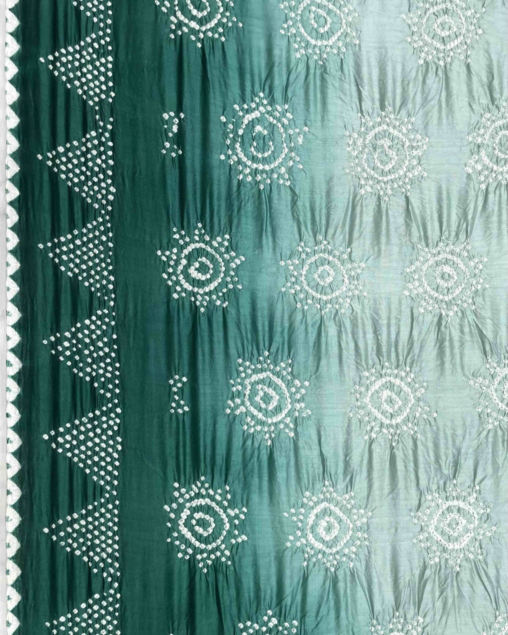 Turquoise Shaded Chiniya Bandhani Saree - SindhoiPatolaArt