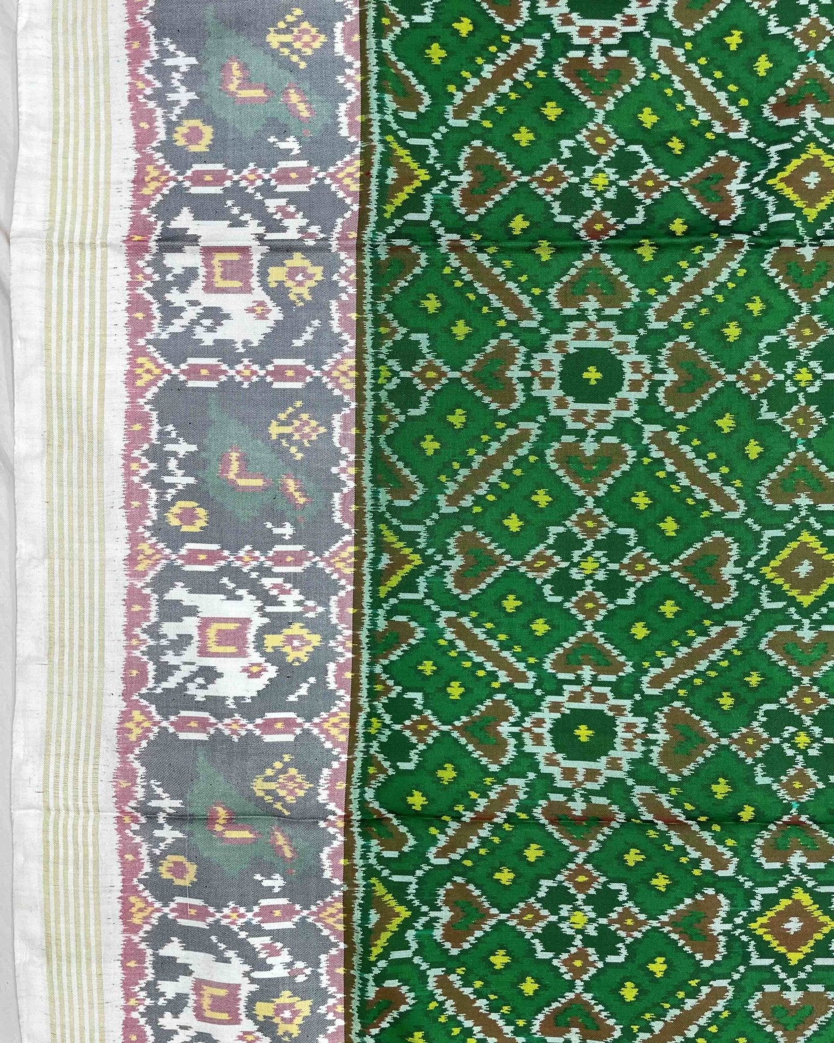 White & Green Manekchowk Patola Saree - SindhoiPatolaArt
