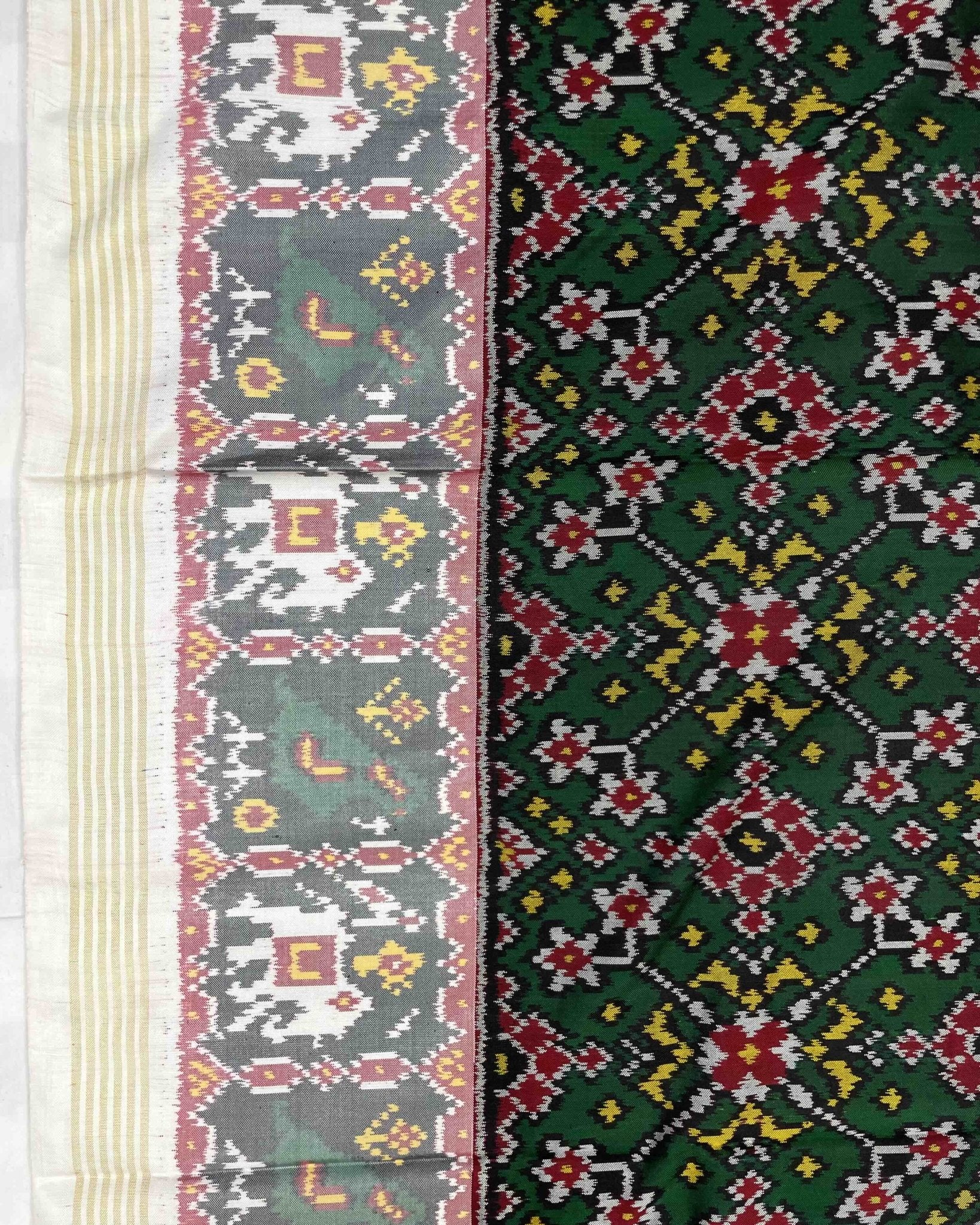 White & Green Navratan Designer Patola Saree - SindhoiPatolaArt