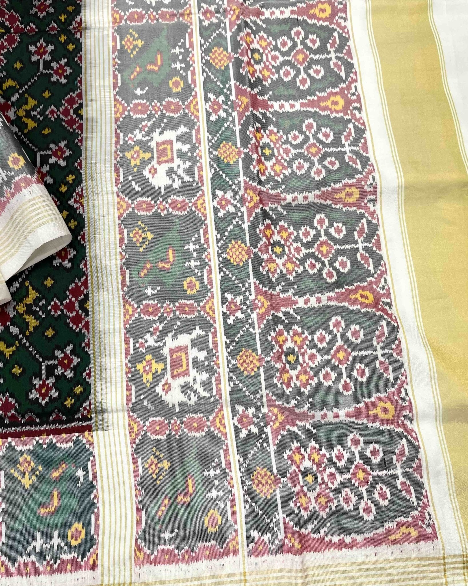 White & Green Navratan Designer Patola Saree - SindhoiPatolaArt