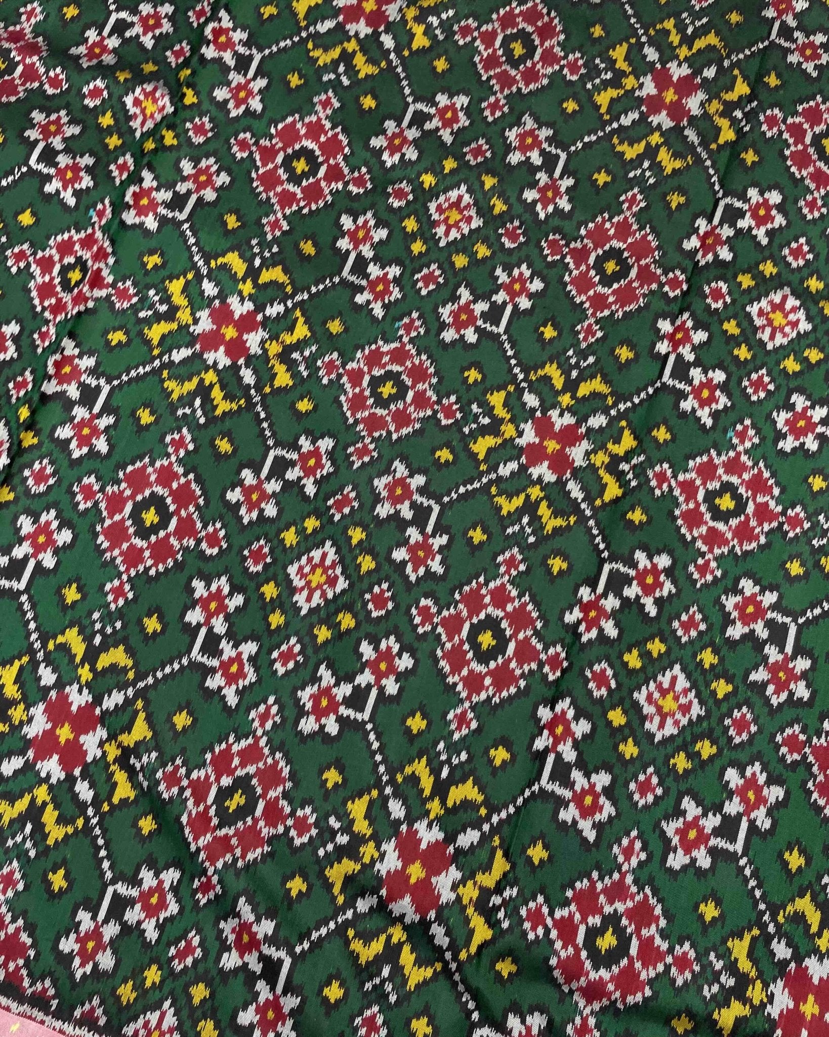 White & Green Navratan Designer Patola Saree - SindhoiPatolaArt