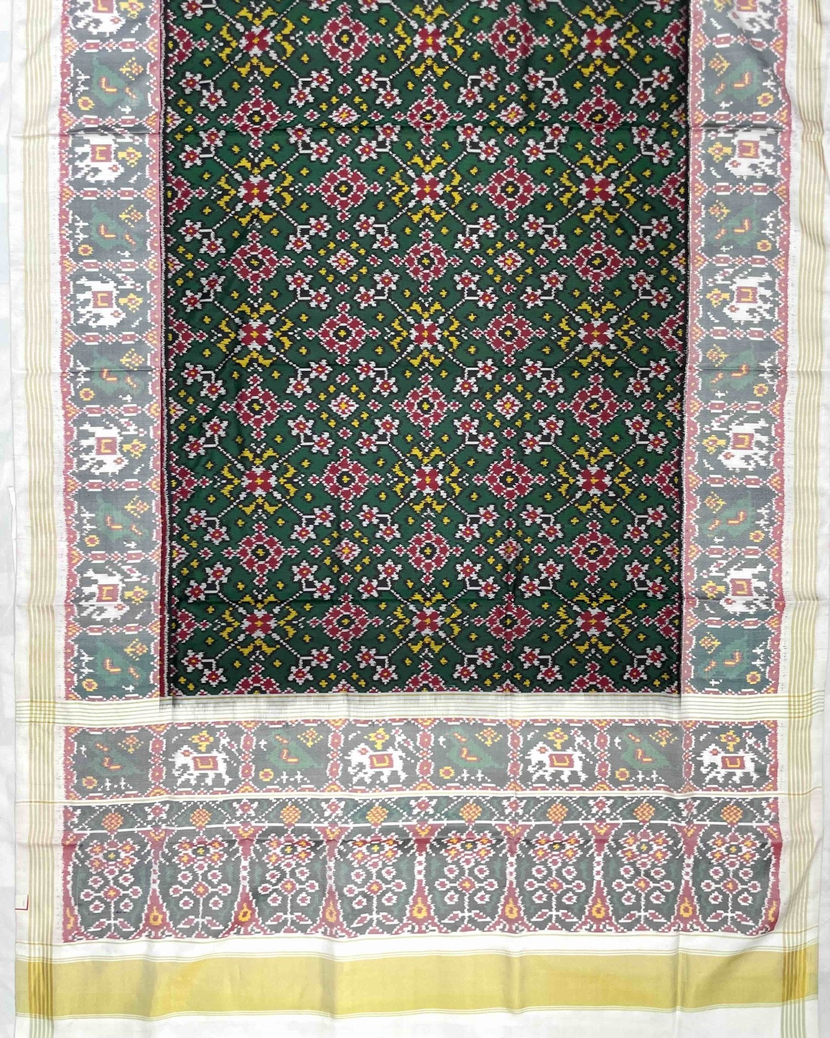 White & Green Navratan Designer Patola Saree - SindhoiPatolaArt