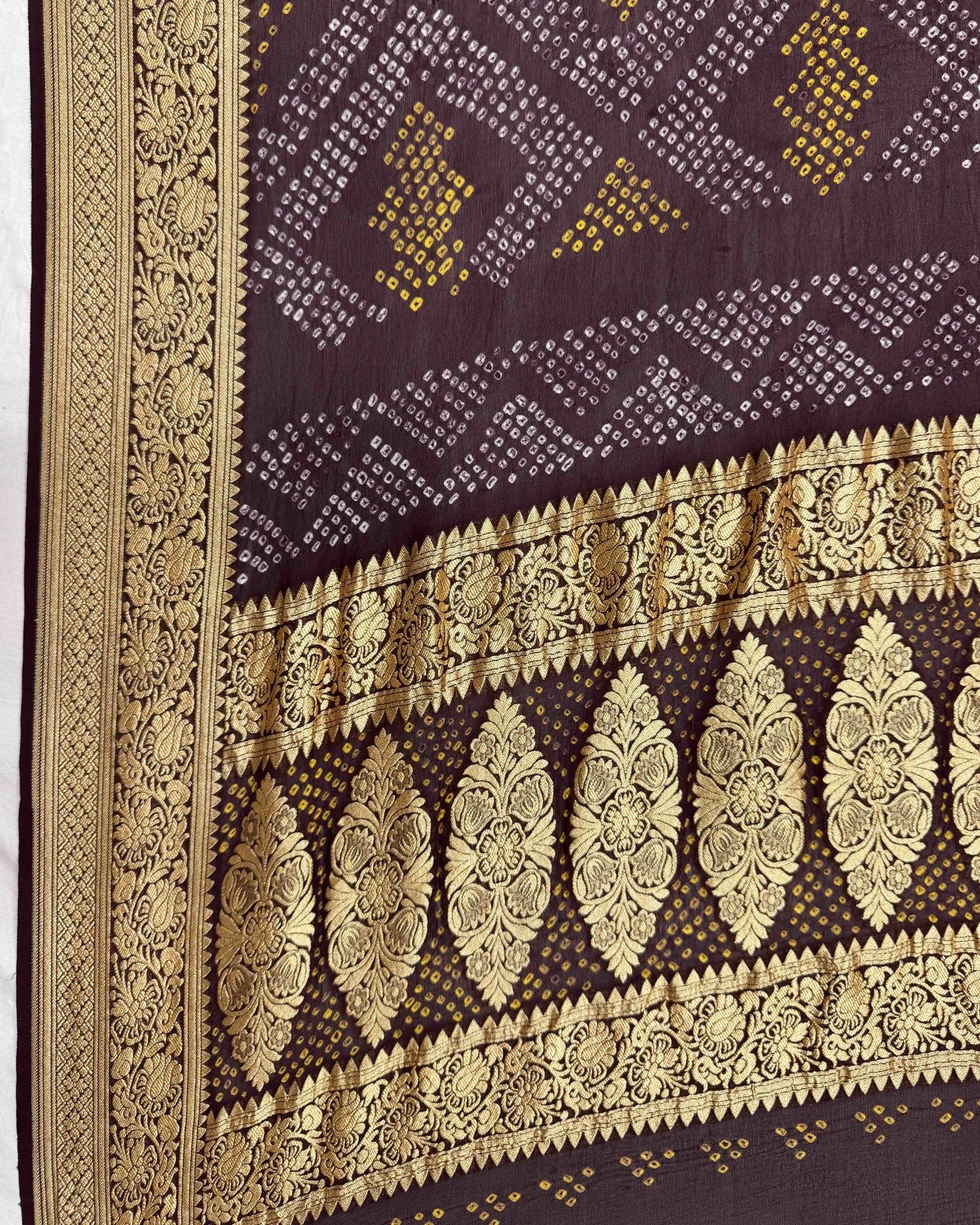 Wine Georgette Bandhani Dupatta - SindhoiPatolaArt