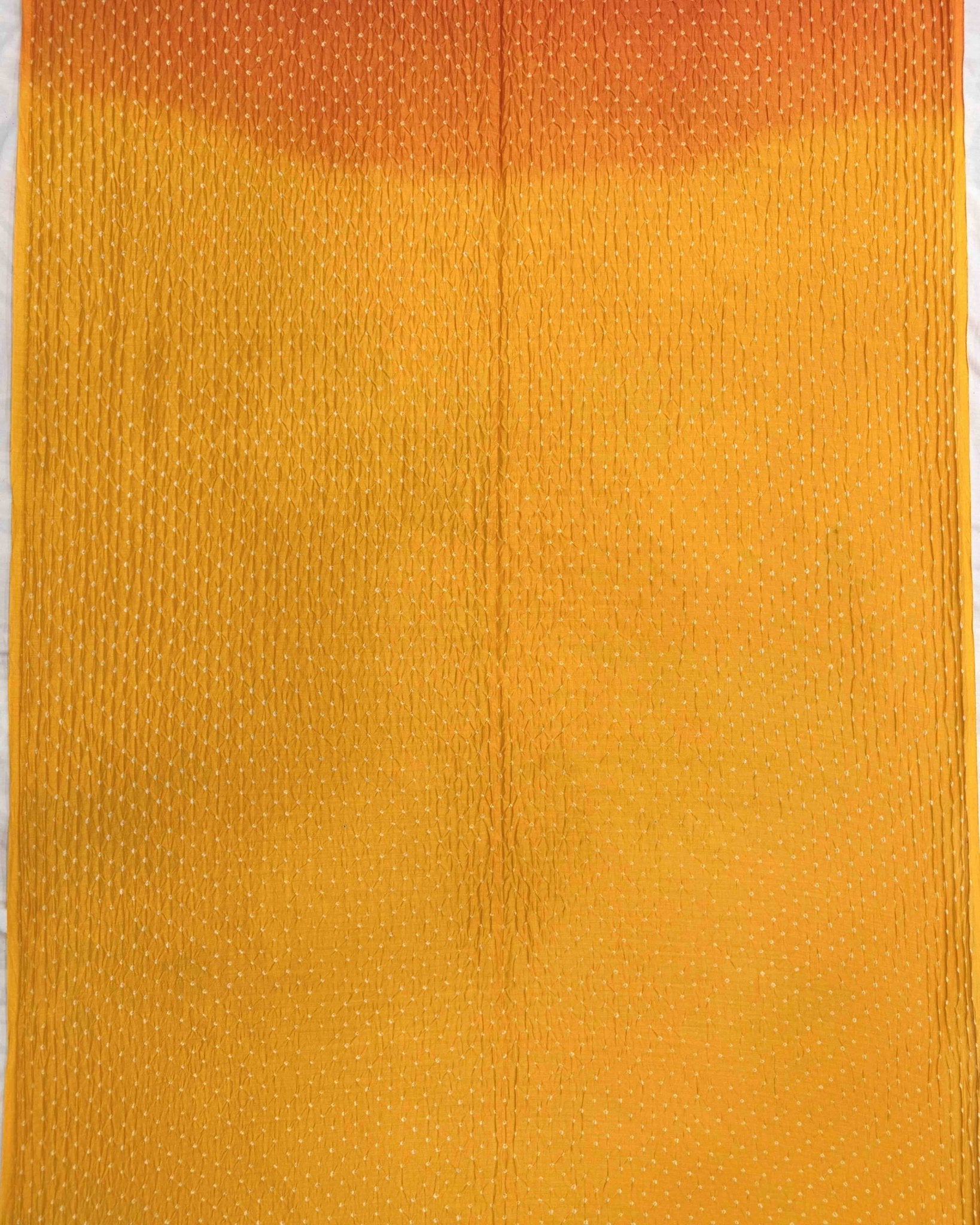 Yellow & Red Shaded Munga Silk Bandhani Saree - SindhoiPatolaArt